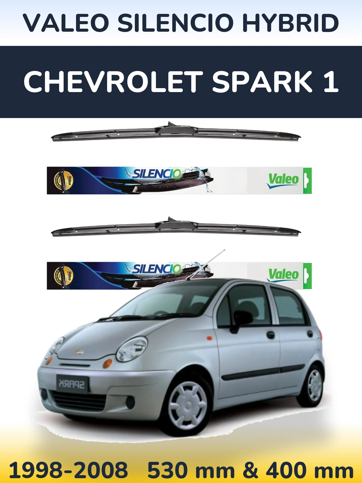 Komplet przednich wycieraczek Valeo Silencio Hybrid 530 & 400 mm do Chevrolet Spark 1 1998-2008