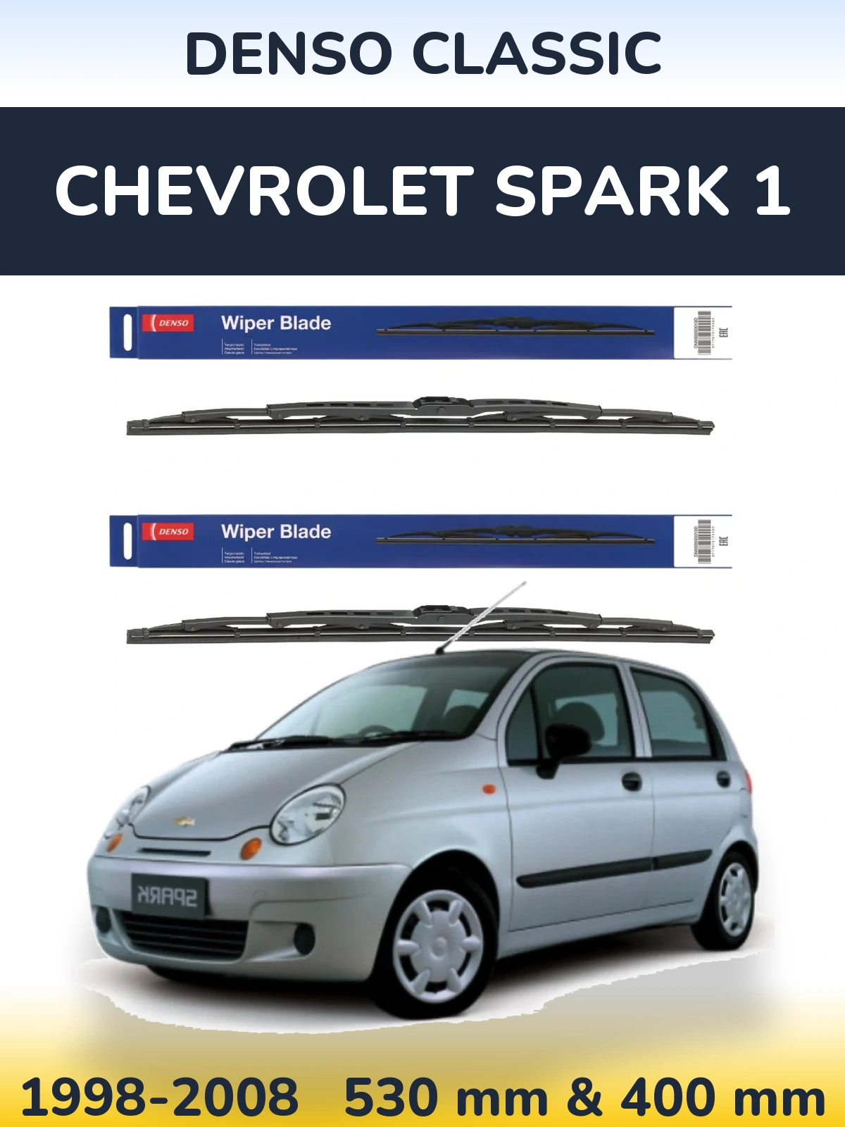 Front wiper blade set Denso Classic 530 & 400 mm for Chevrolet Spark 1 1998-2008