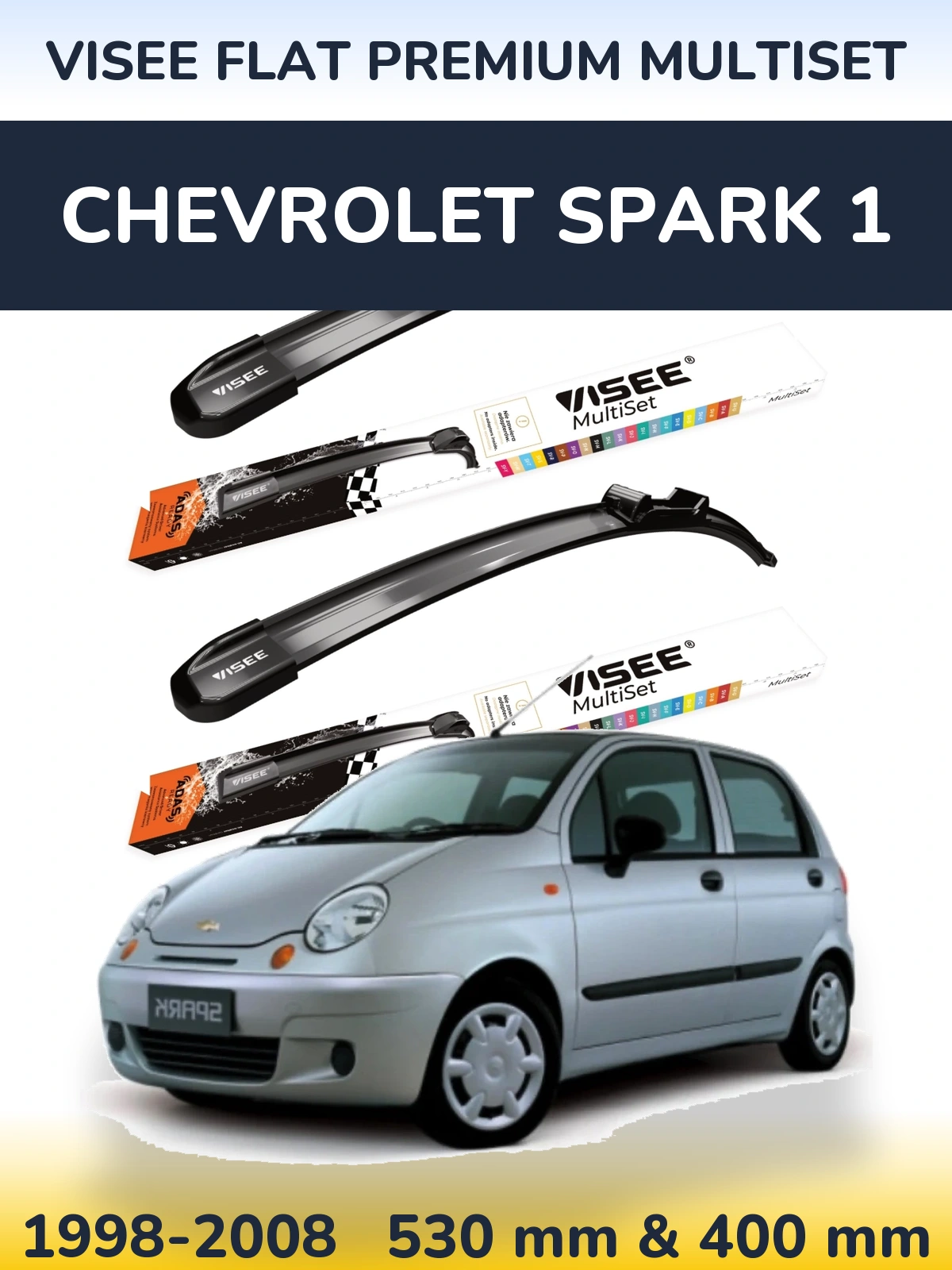 Front wiper blade set VISEE FLAT PREMIUM MultiSet 530 & 400 mm for Chevrolet Spark 1 1998-2008