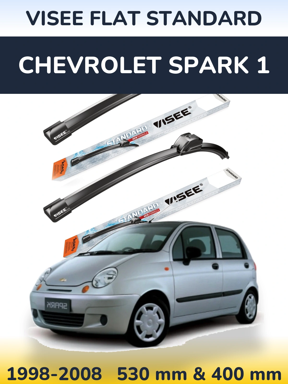 Комплект передних дворников VISEE FLAT STANDARD 530 & 400 мм для Chevrolet Spark 1 1998-2008