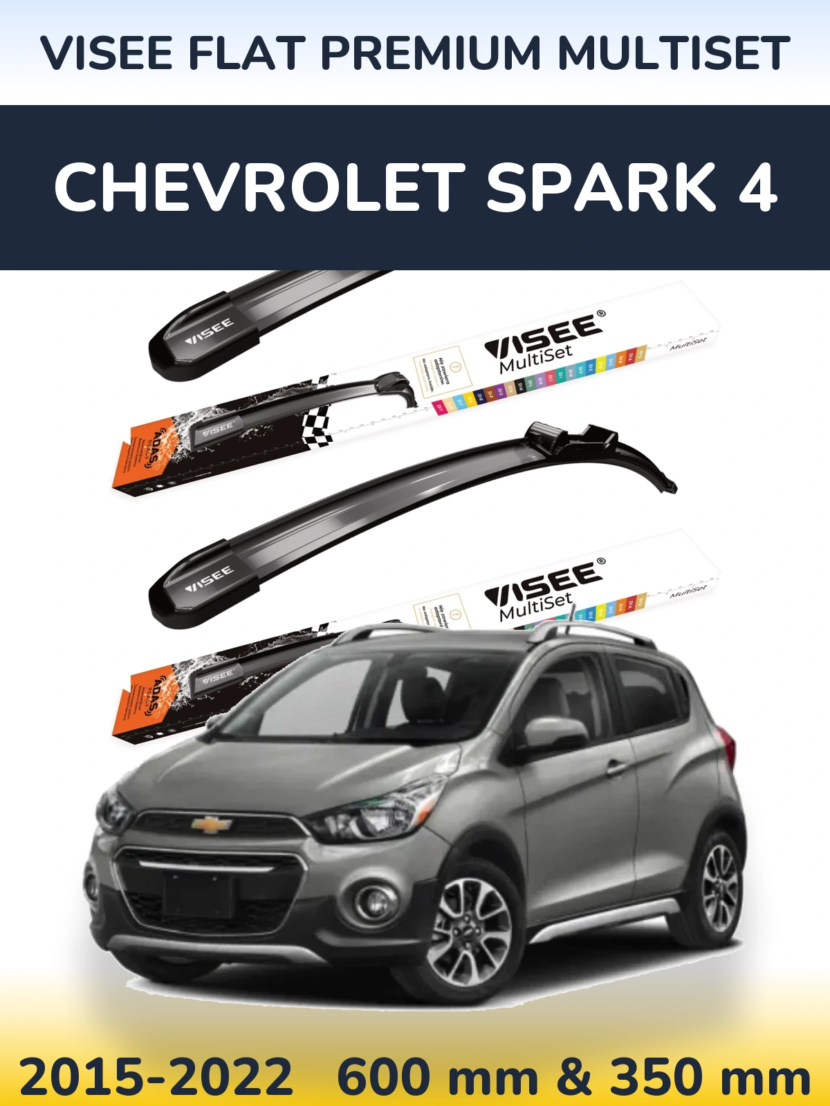 Komplet przednich wycieraczek VISEE FLAT PREMIUM MultiSet 600 & 350 mm do Chevrolet Spark 4 2015-2022