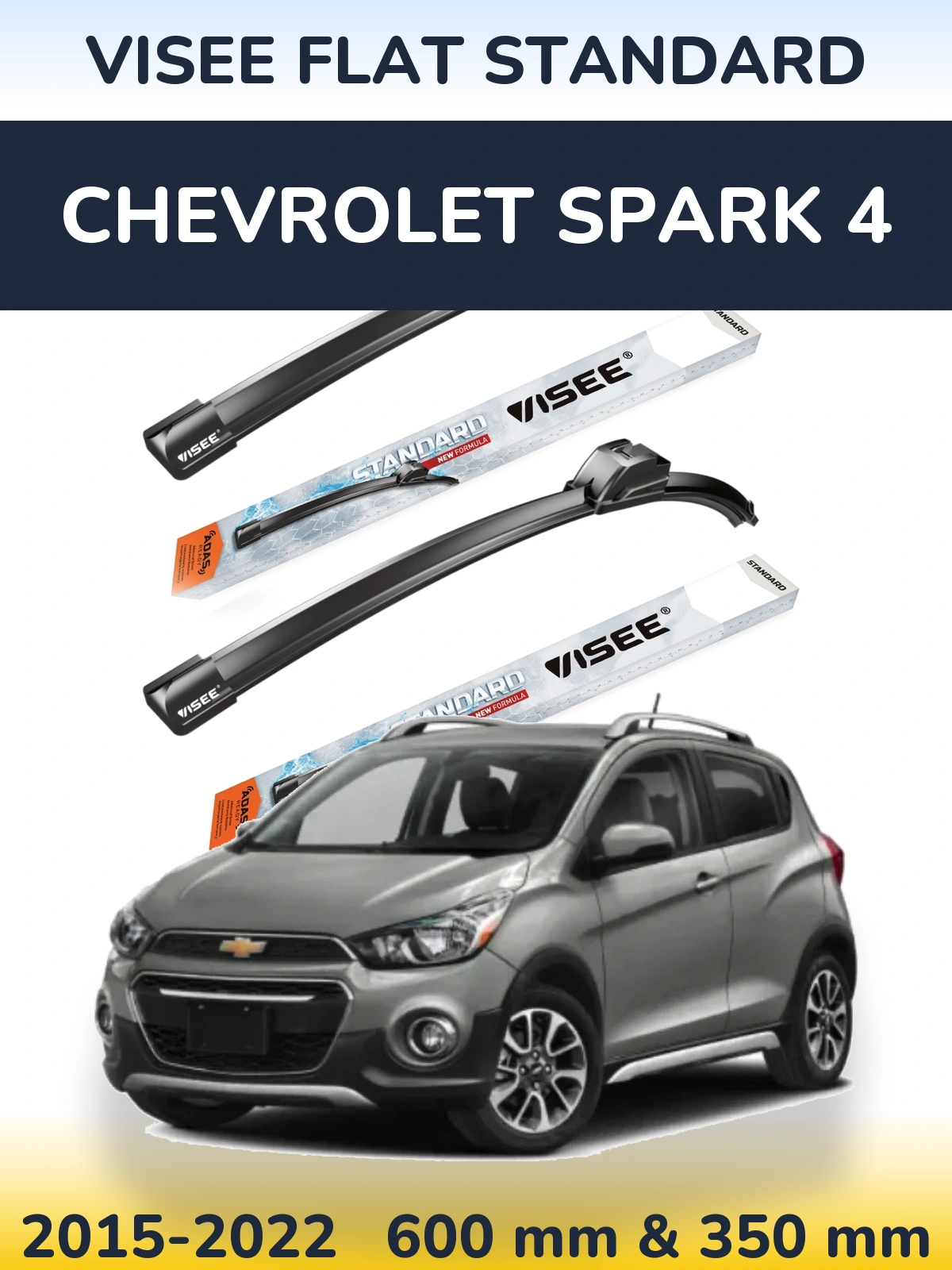 Komplet przednich wycieraczek VISEE FLAT STANDARD 600 & 350 mm do Chevrolet Spark 4 2015-2022
