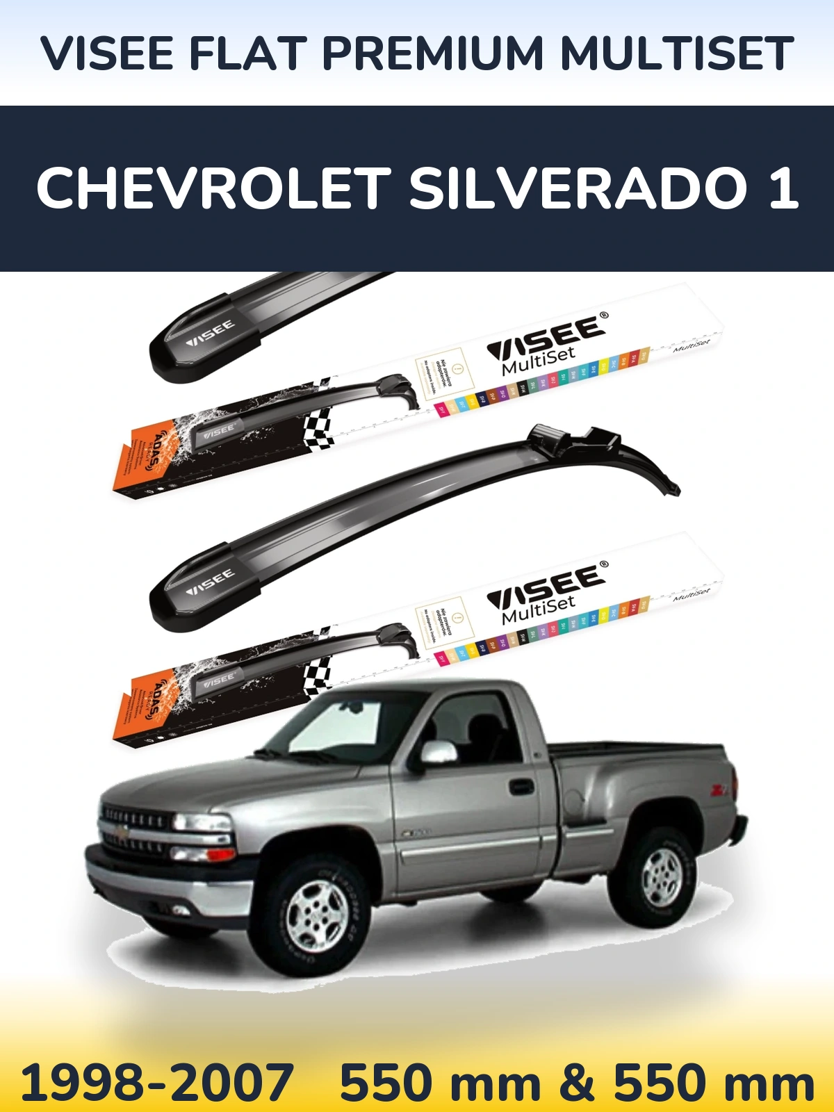 Komplet przednich wycieraczek VISEE FLAT PREMIUM MultiSet 550 & 550 mm do Chevrolet Silverado 1 1998-2007