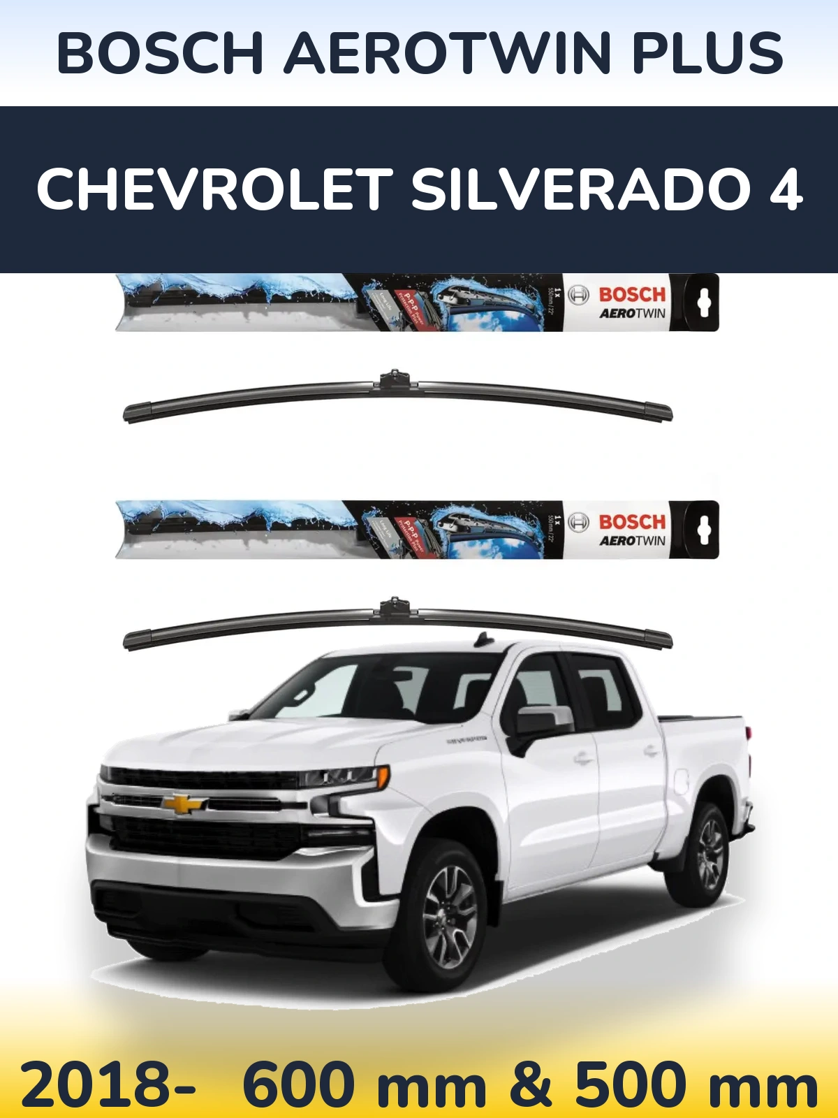 Komplet przednich wycieraczek BOSCH AeroTwin Plus 600 & 500 mm do Chevrolet Silverado 4 2018-2026