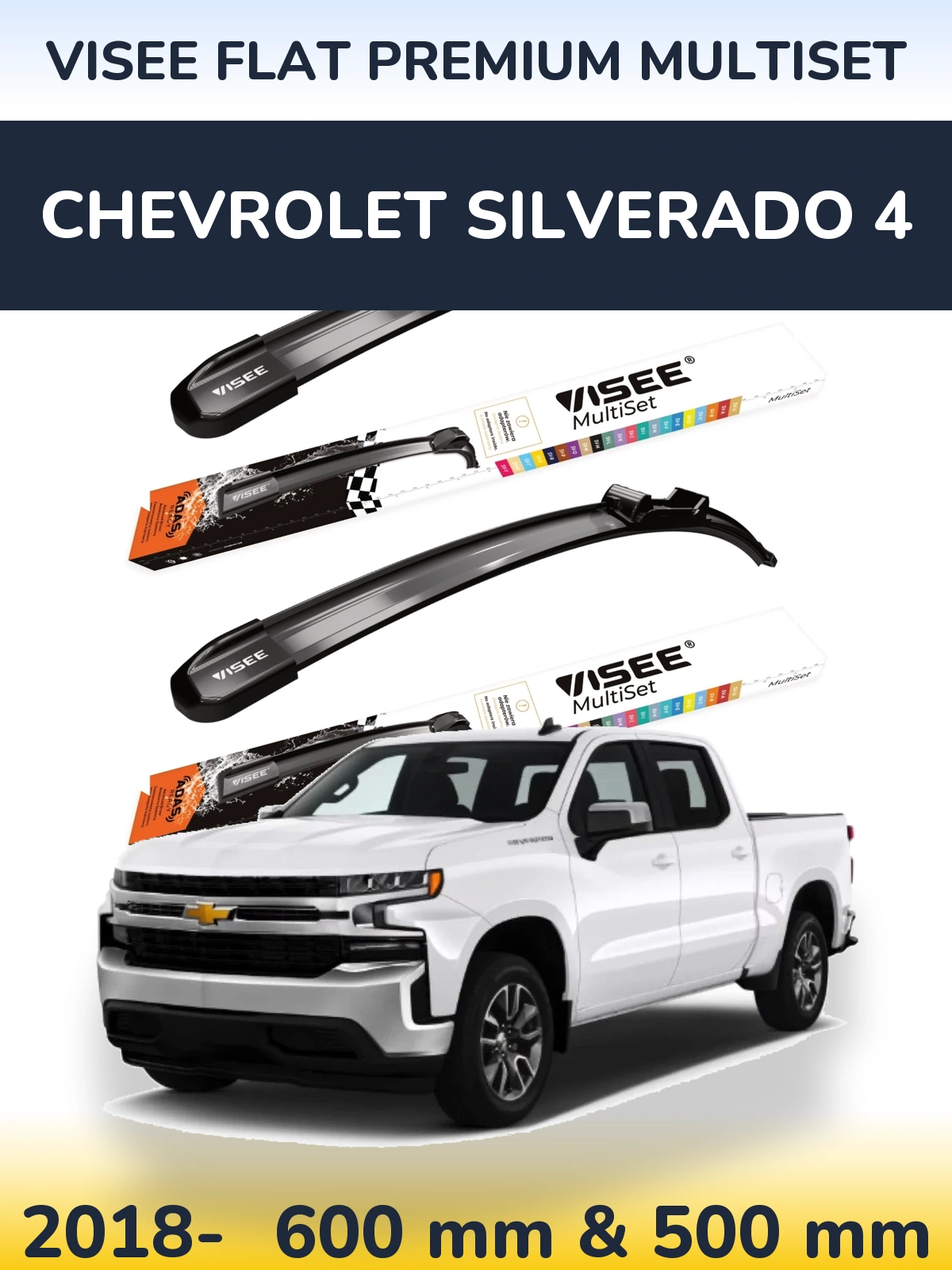 Komplet przednich wycieraczek VISEE FLAT PREMIUM MultiSet 600 & 500 mm do Chevrolet Silverado 4 2018-2026