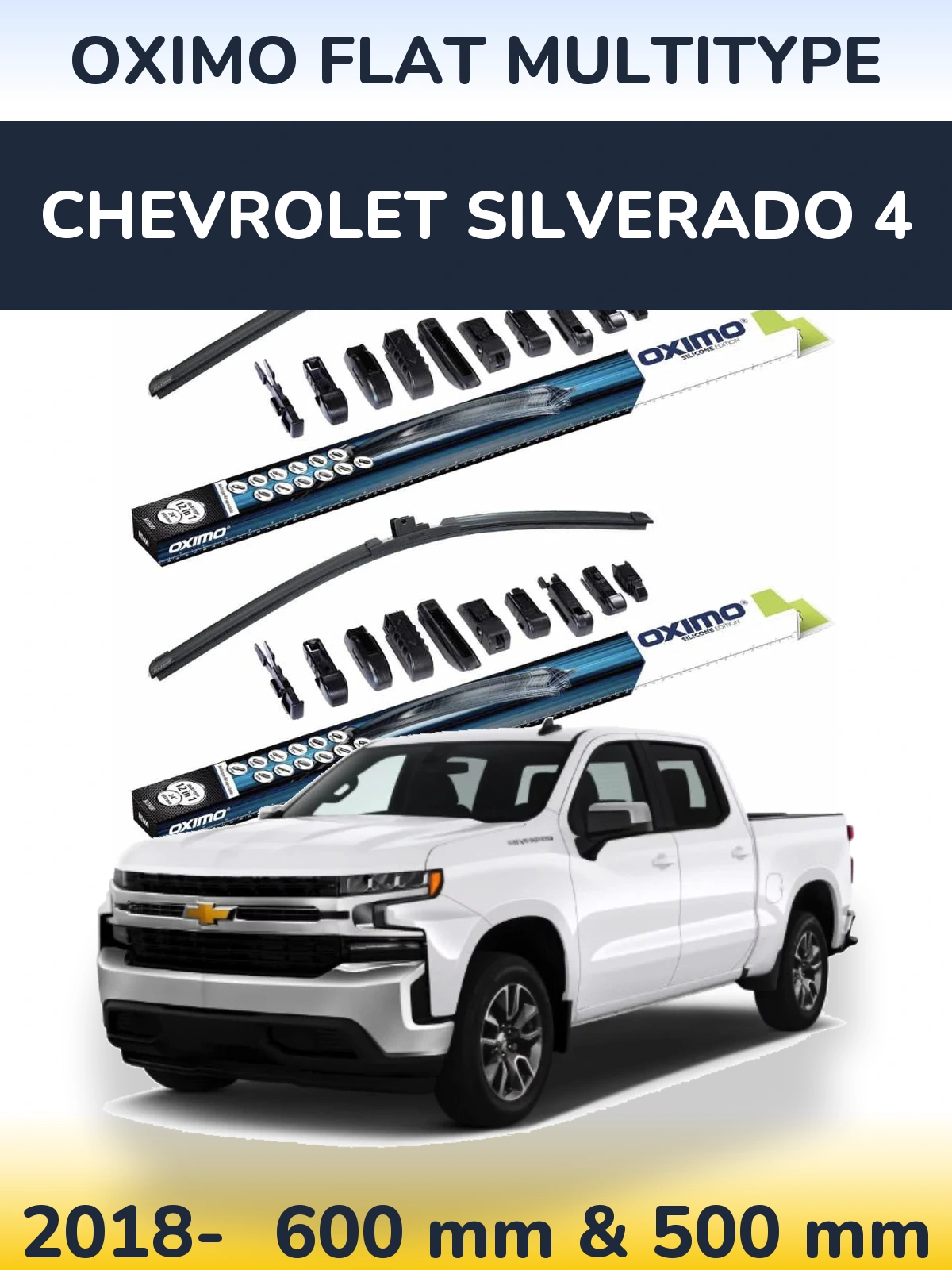 Front wiper blade set Oximo Flat MultiTypee 600 & 500 mm for Chevrolet Silverado 4 2018-2026