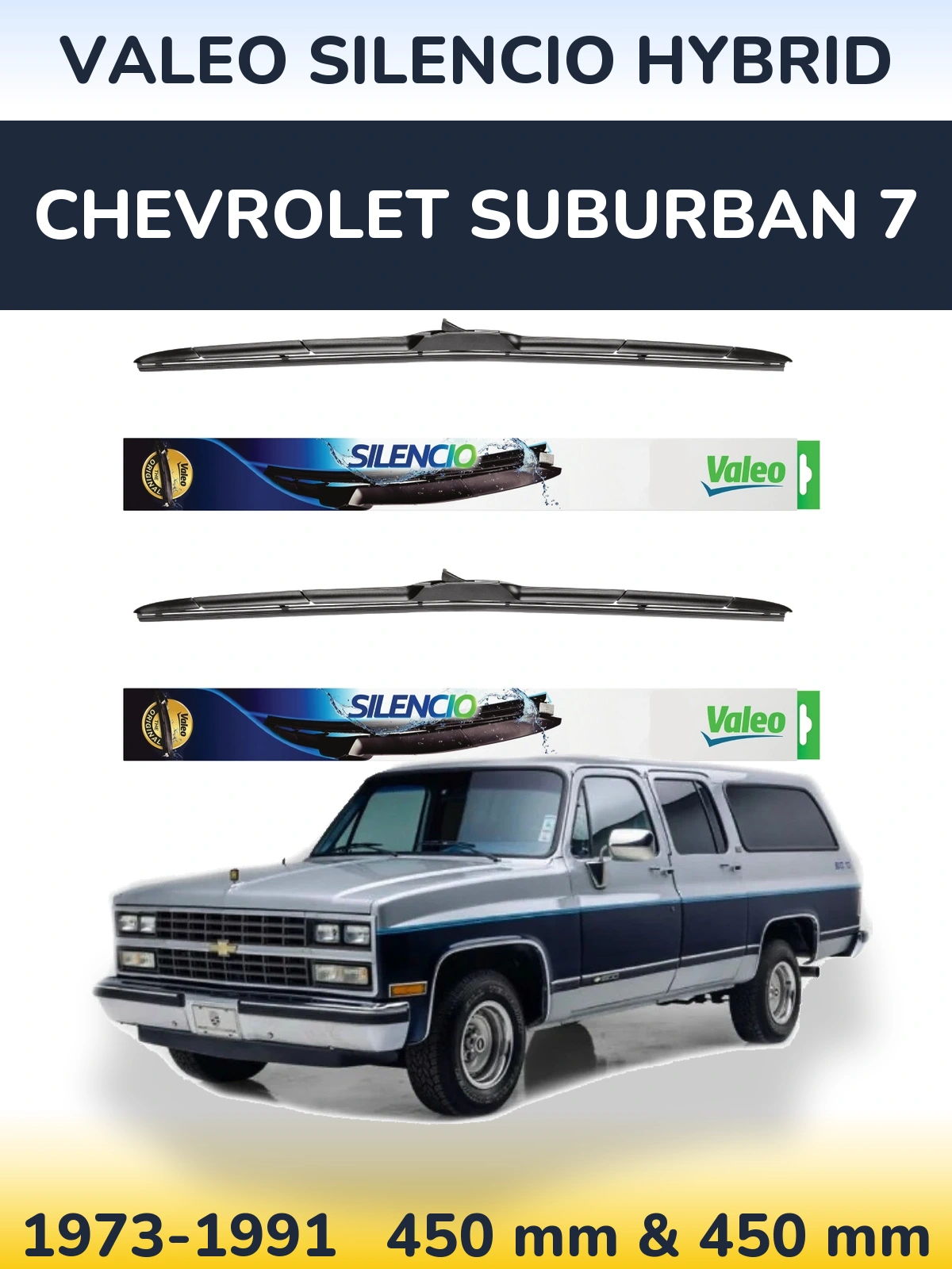 Комплект передних дворников Valeo Silencio Hybrid 450 & 450 мм для Chevrolet Suburban 7 1973-1991
