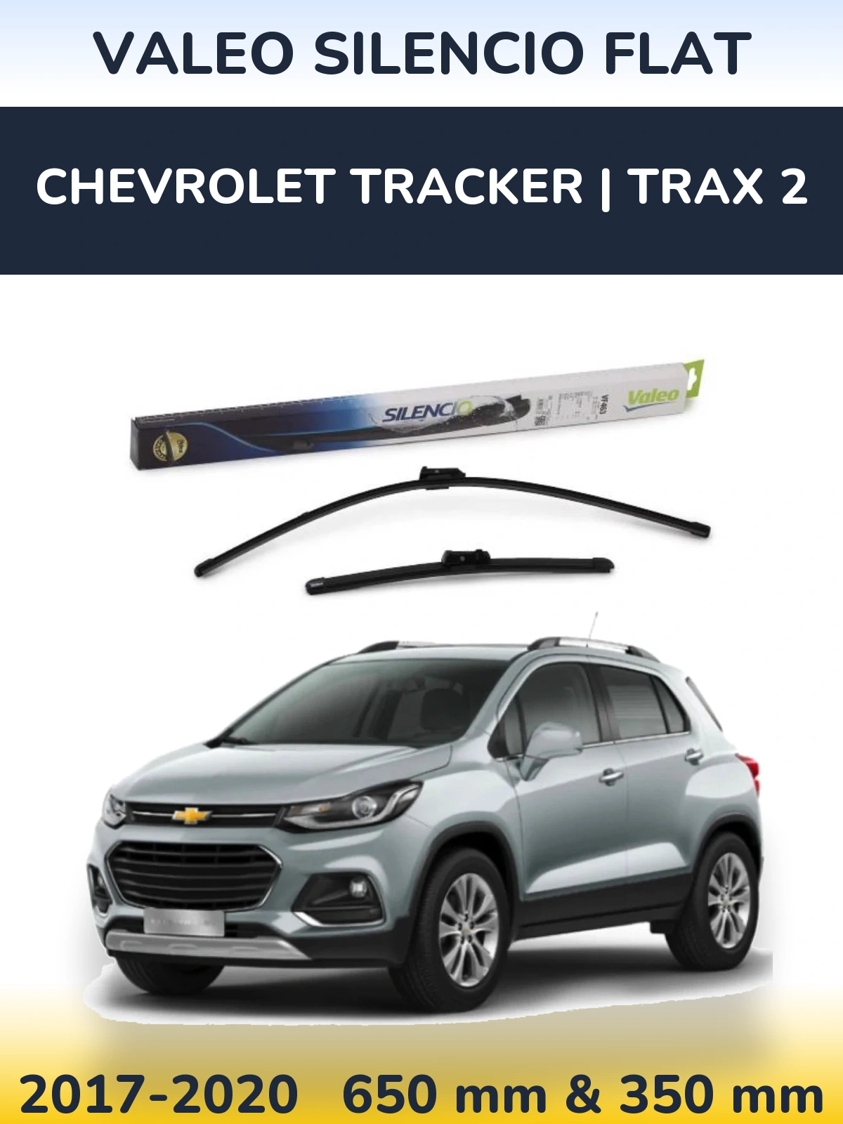 Front wiper blade set Valeo Silencio Flat 650 & 350 mm for Chevrolet Tracker | Trax 2 2017-2020