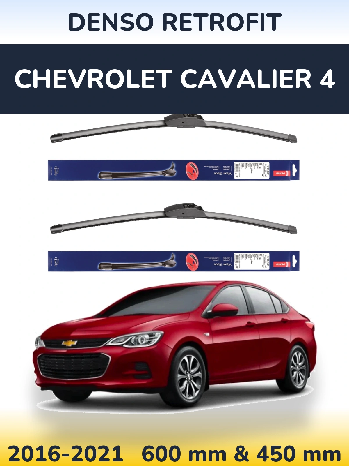 Front wiper blade set Denso Retrofit 600 & 450 mm for Chevrolet Cavalier 4 2016-2021