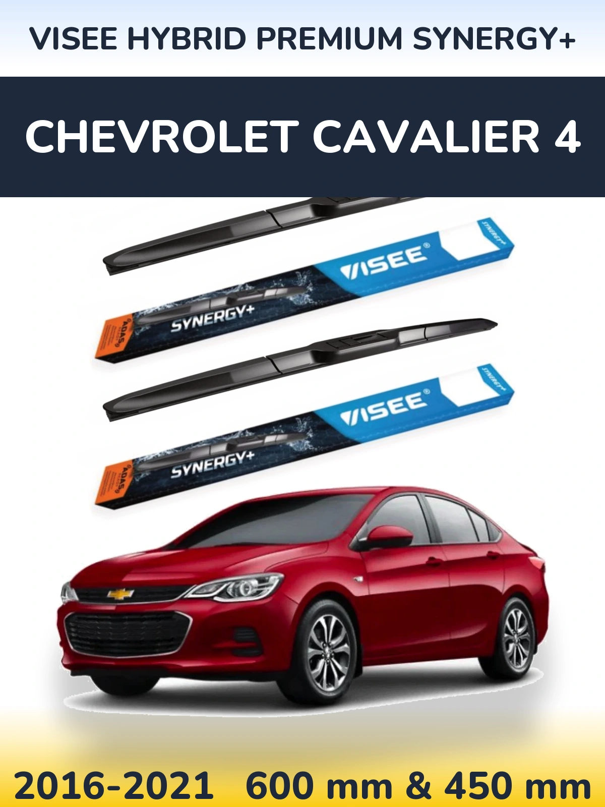 Комплект передних дворников VISEE HYBRID PREMIUM SYNERGY+ 600 & 450 мм для Chevrolet Cavalier 4 2016-2021