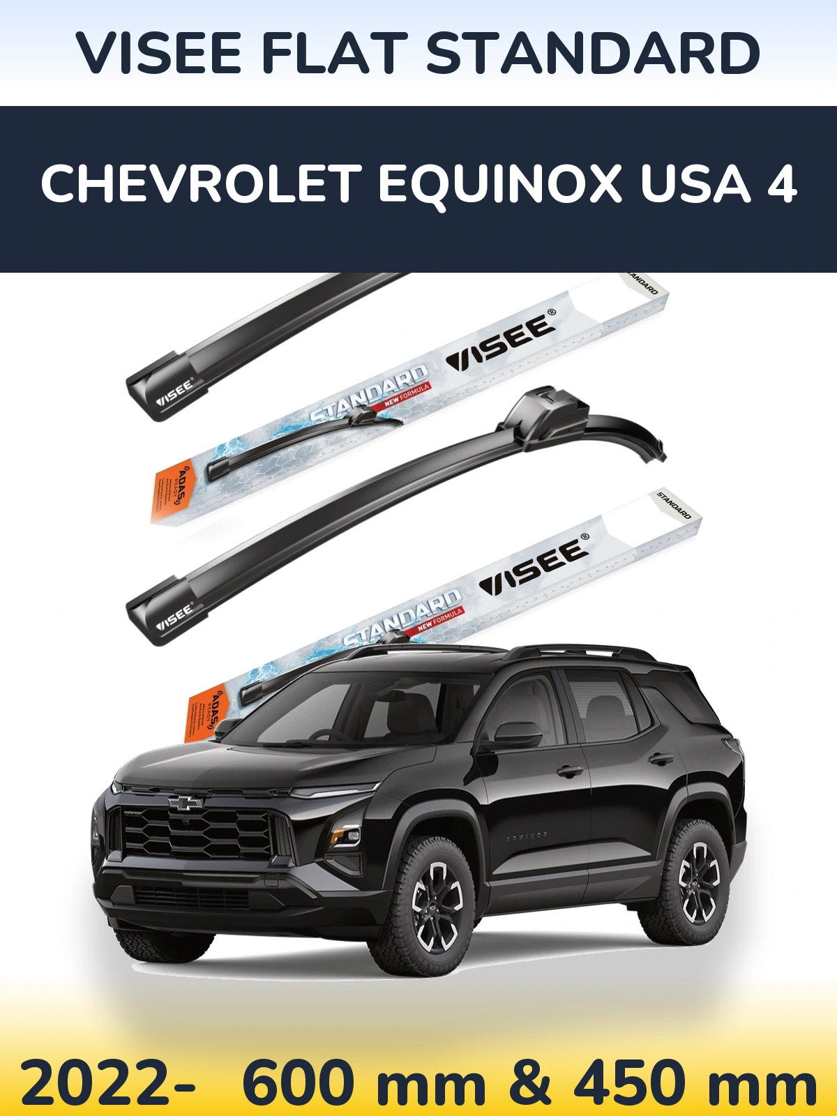Komplet przednich wycieraczek VISEE FLAT STANDARD 600 & 450 mm do Chevrolet Equinox USA 4 2022-2026