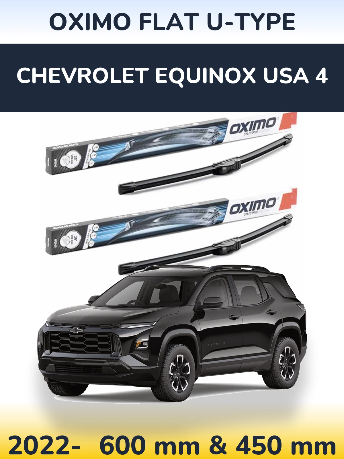 Комплект передних дворников Oximo Flat U-type 600 & 450 мм для Chevrolet Equinox USA 4 2022-2026