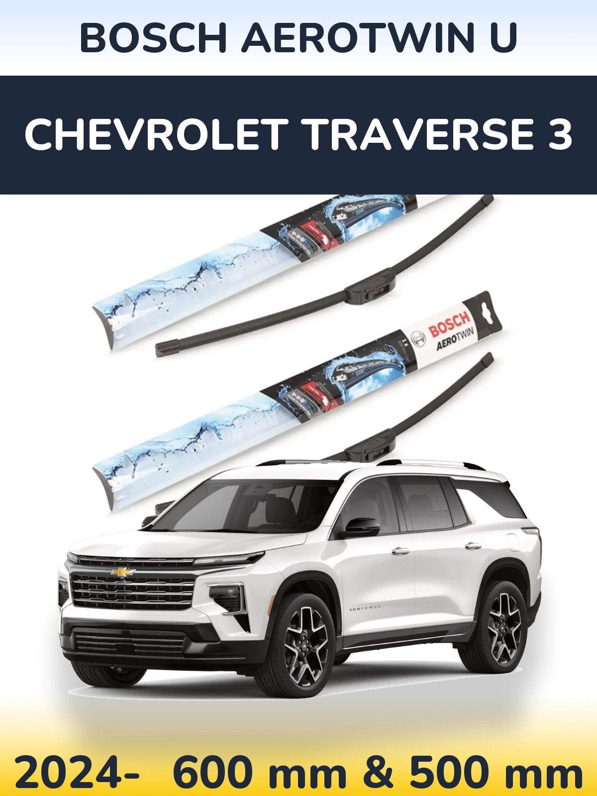 Komplet przednich wycieraczek BOSCH AeroTwin U 600 & 500 mm do Chevrolet Traverse 3 2024-2026