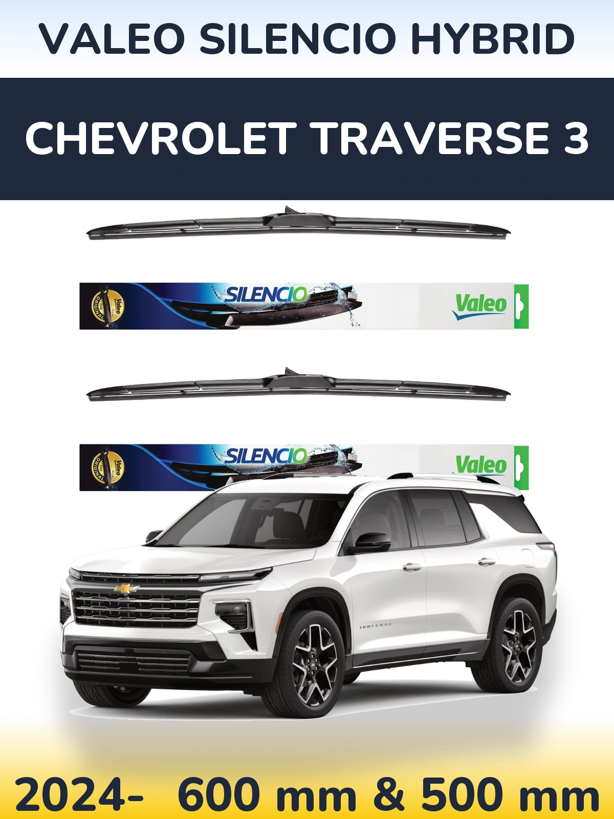 Komplet przednich wycieraczek Valeo Silencio Hybrid 600 & 500 mm do Chevrolet Traverse 3 2024-2026