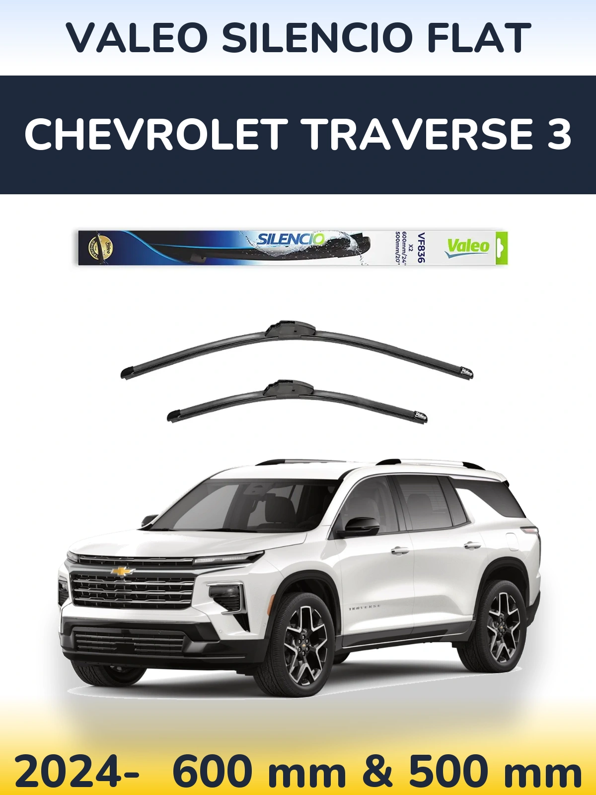 Комплект передних дворников Valeo Silencio Flat 600 & 500 мм для Chevrolet Traverse 3 2024-2026