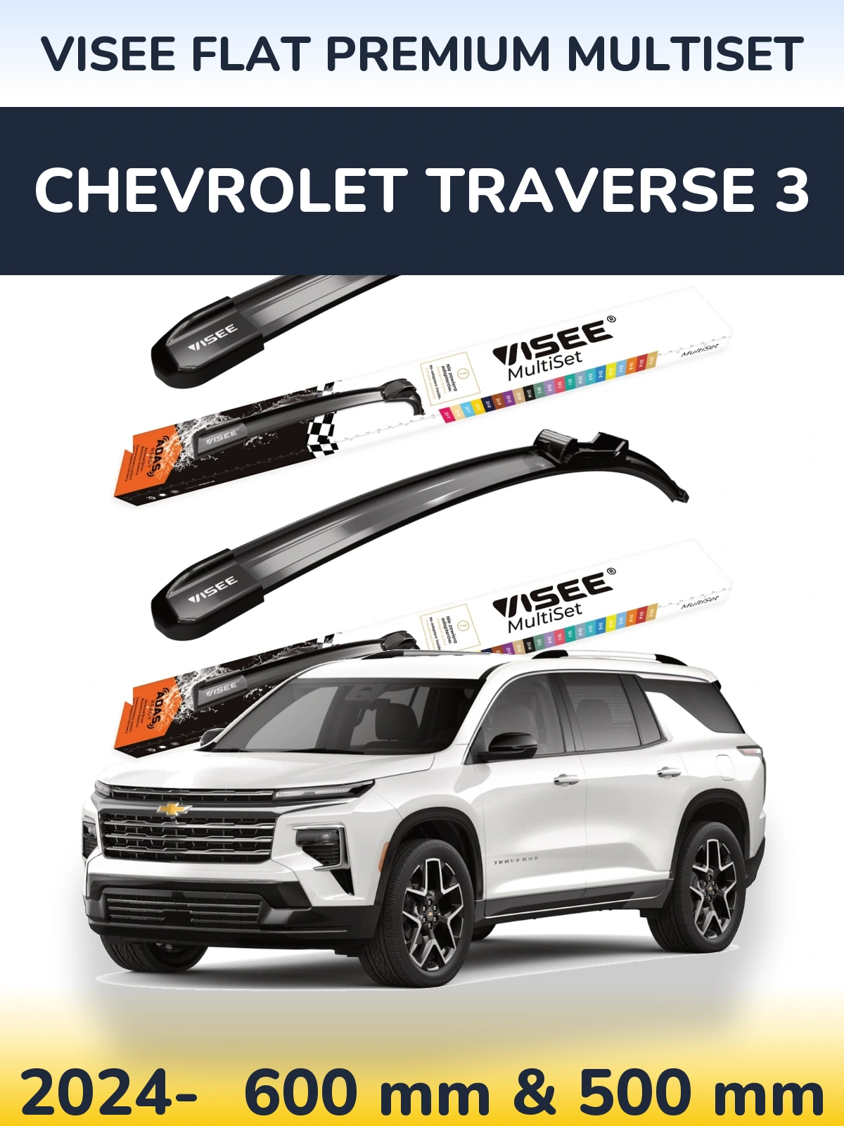 Komplet przednich wycieraczek VISEE FLAT PREMIUM MultiSet 600 & 500 mm do Chevrolet Traverse 3 2024-2026