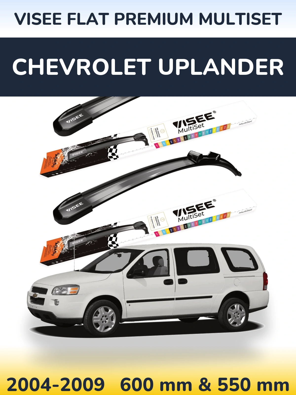 Front wiper blade set VISEE FLAT PREMIUM MultiSet 600 & 550 mm for Chevrolet Uplander 2004-2009