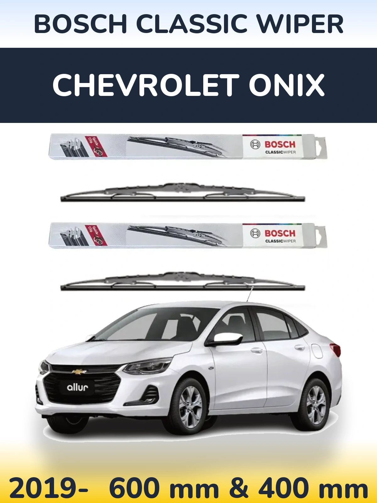 Комплект передних дворников BOSCH Classic Wiper 600 & 400 мм для Chevrolet Onix 2019-2026