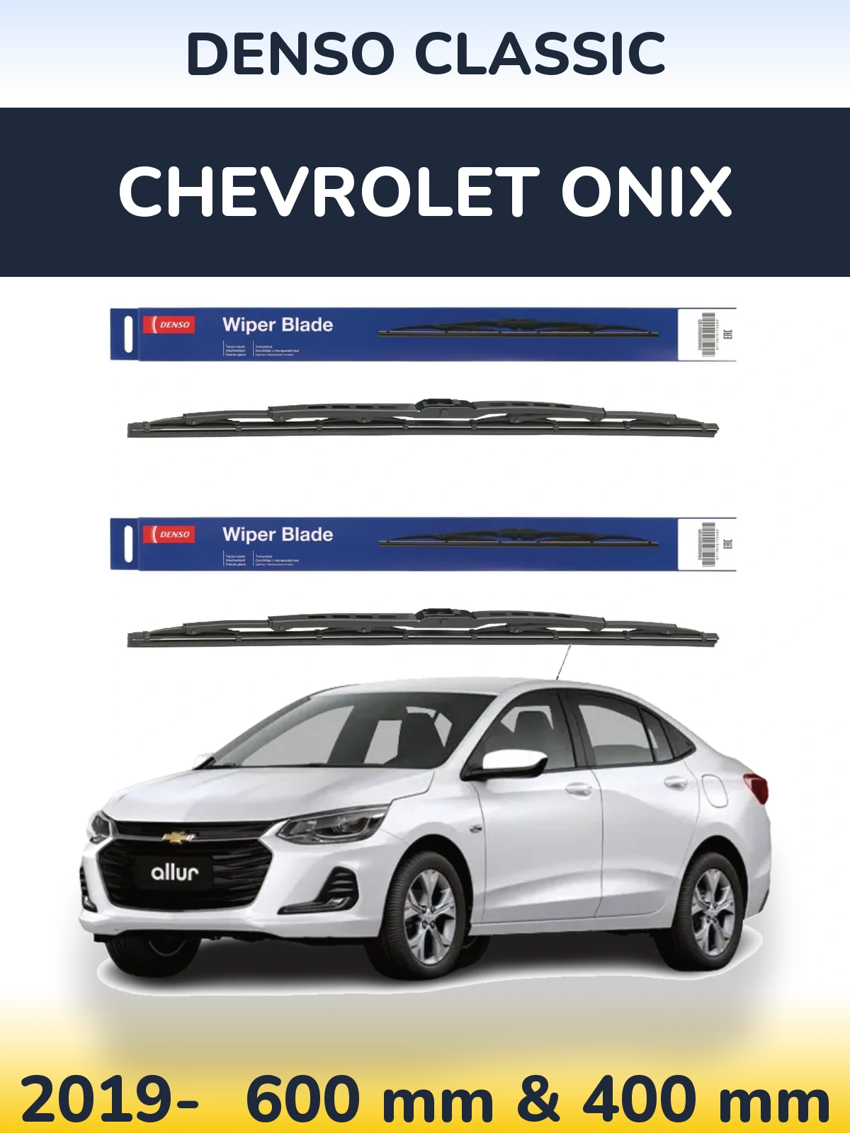 Front wiper blade set Denso Classic 600 & 400 mm for Chevrolet Onix 2019-2026