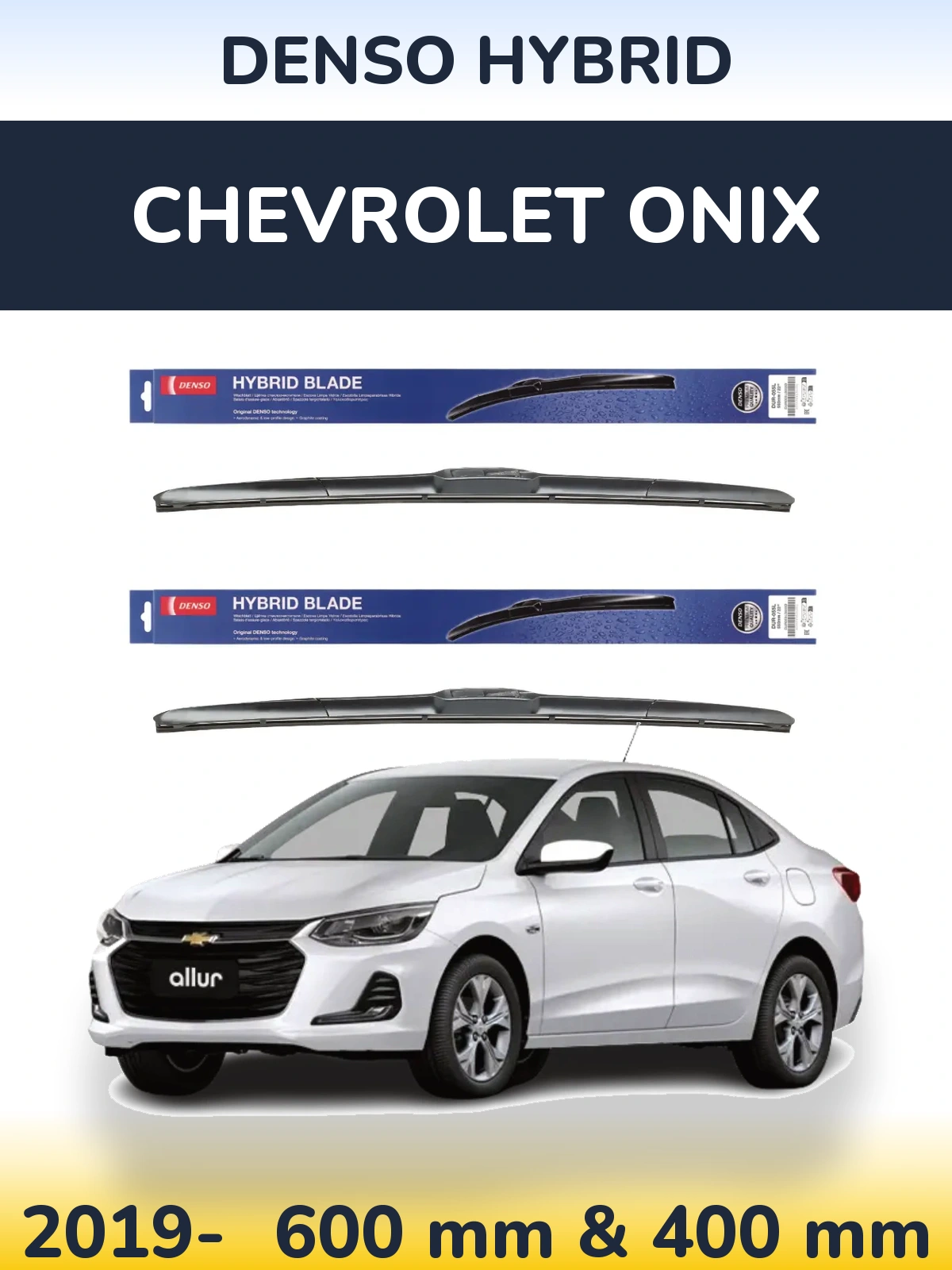 Комплект передних дворников Denso Hybrid 600 & 400 мм для Chevrolet Onix 2019-2026
