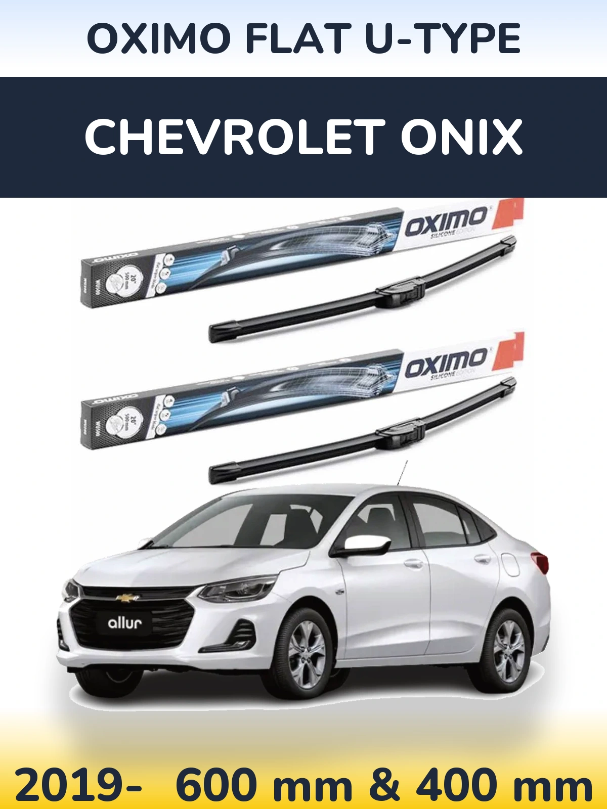 Комплект передних дворников Oximo Flat U-type 600 & 400 мм для Chevrolet Onix 2019-2026