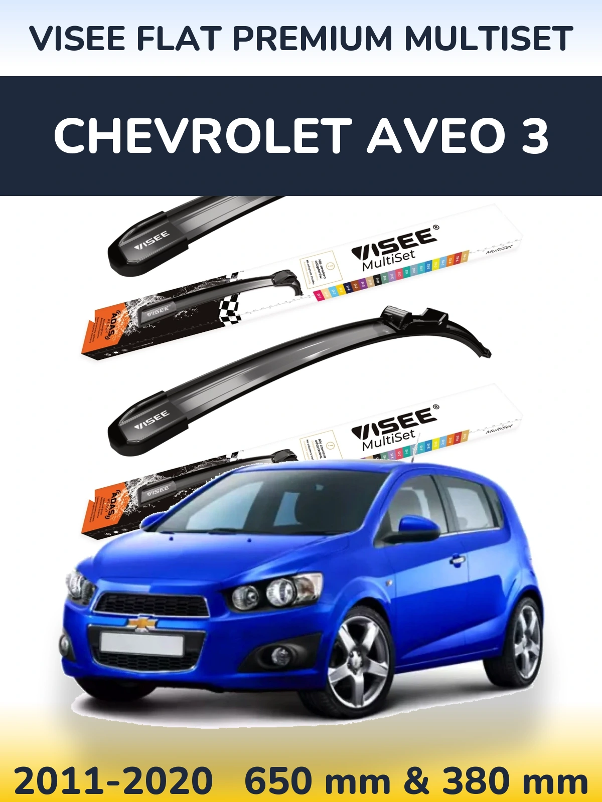 Komplet przednich wycieraczek VISEE FLAT PREMIUM MultiSet 650 & 380 mm do Chevrolet Aveo 3 2011-2020
