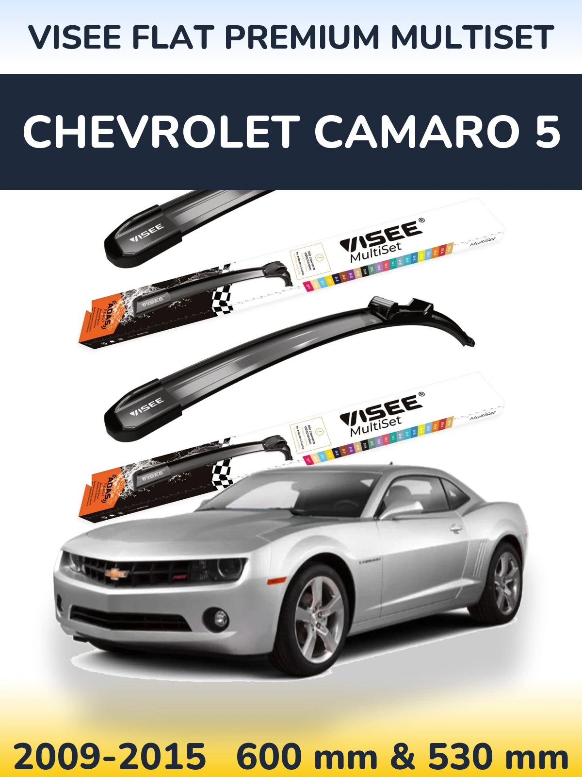 Komplet przednich wycieraczek VISEE FLAT PREMIUM MultiSet 600 & 530 mm do Chevrolet Camaro 5 2009-2015