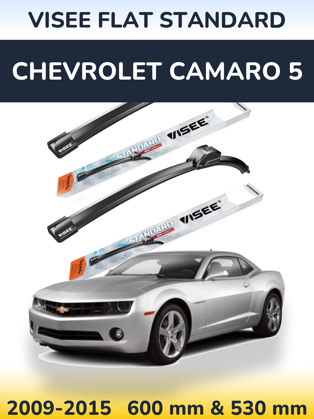 Front wiper blade set VISEE FLAT STANDARD 600 & 530 mm for Chevrolet Camaro 5 2009-2015