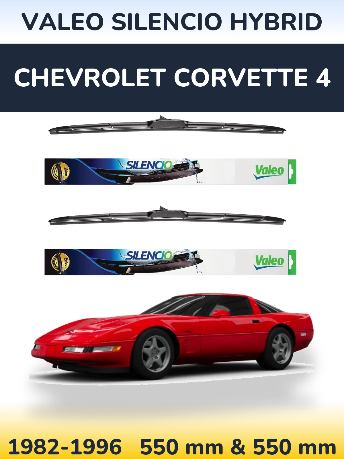 Komplet przednich wycieraczek Valeo Silencio Hybrid 550 & 550 mm do Chevrolet Corvette 4 1982-1996