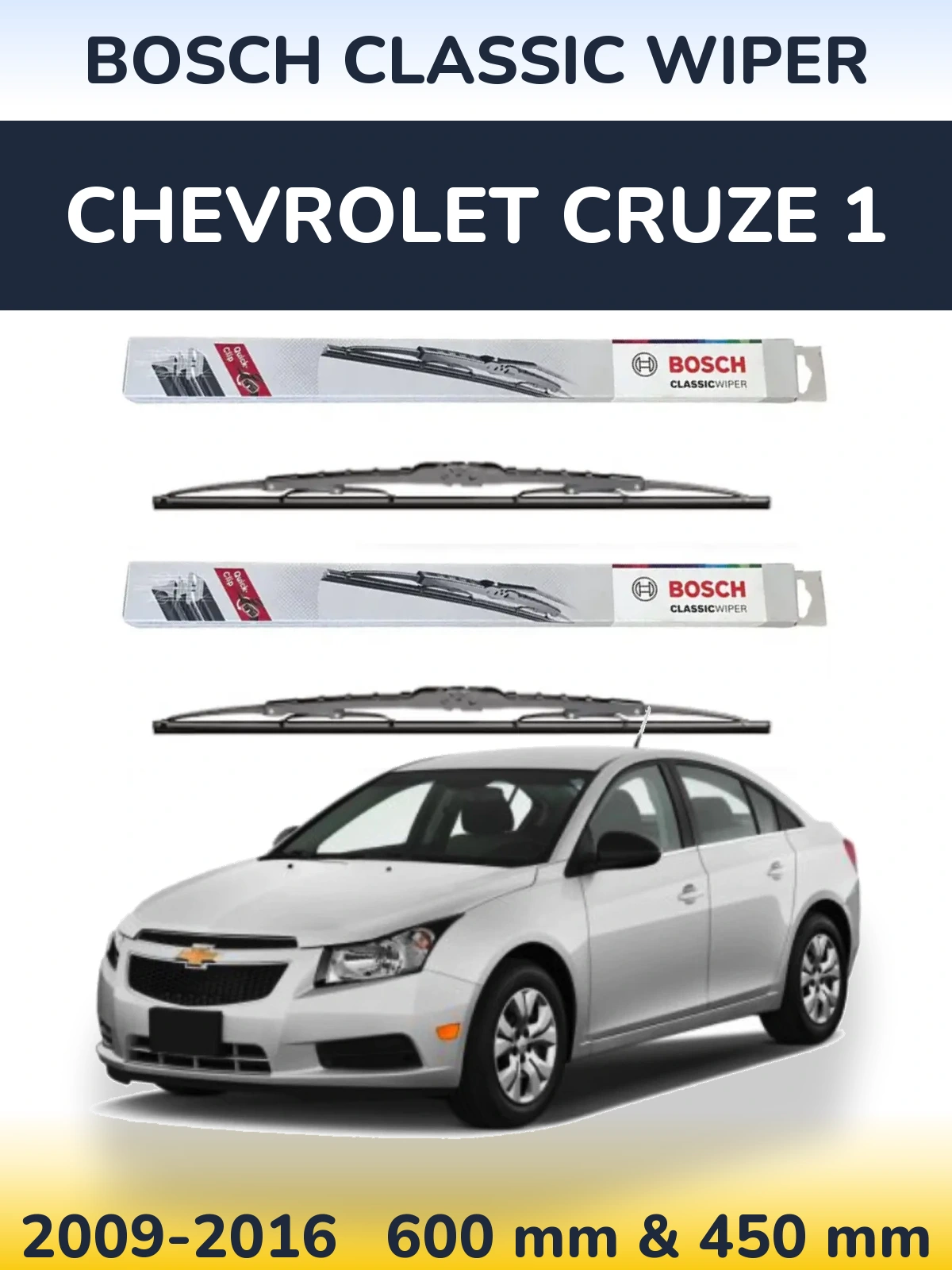 Komplet przednich wycieraczek BOSCH Classic Wiper 600 & 450 mm do Chevrolet Cruze 1 2009-2016