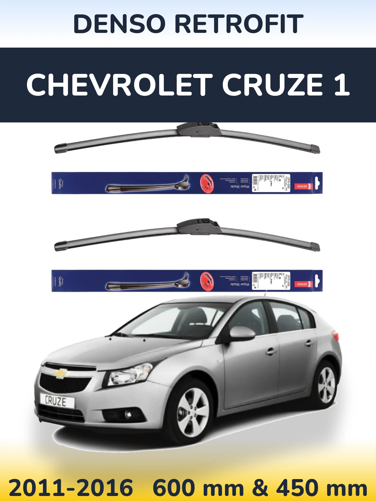 Front wiper blade set Denso Retrofit 600 & 450 mm for Chevrolet Cruze 1 2011-2016