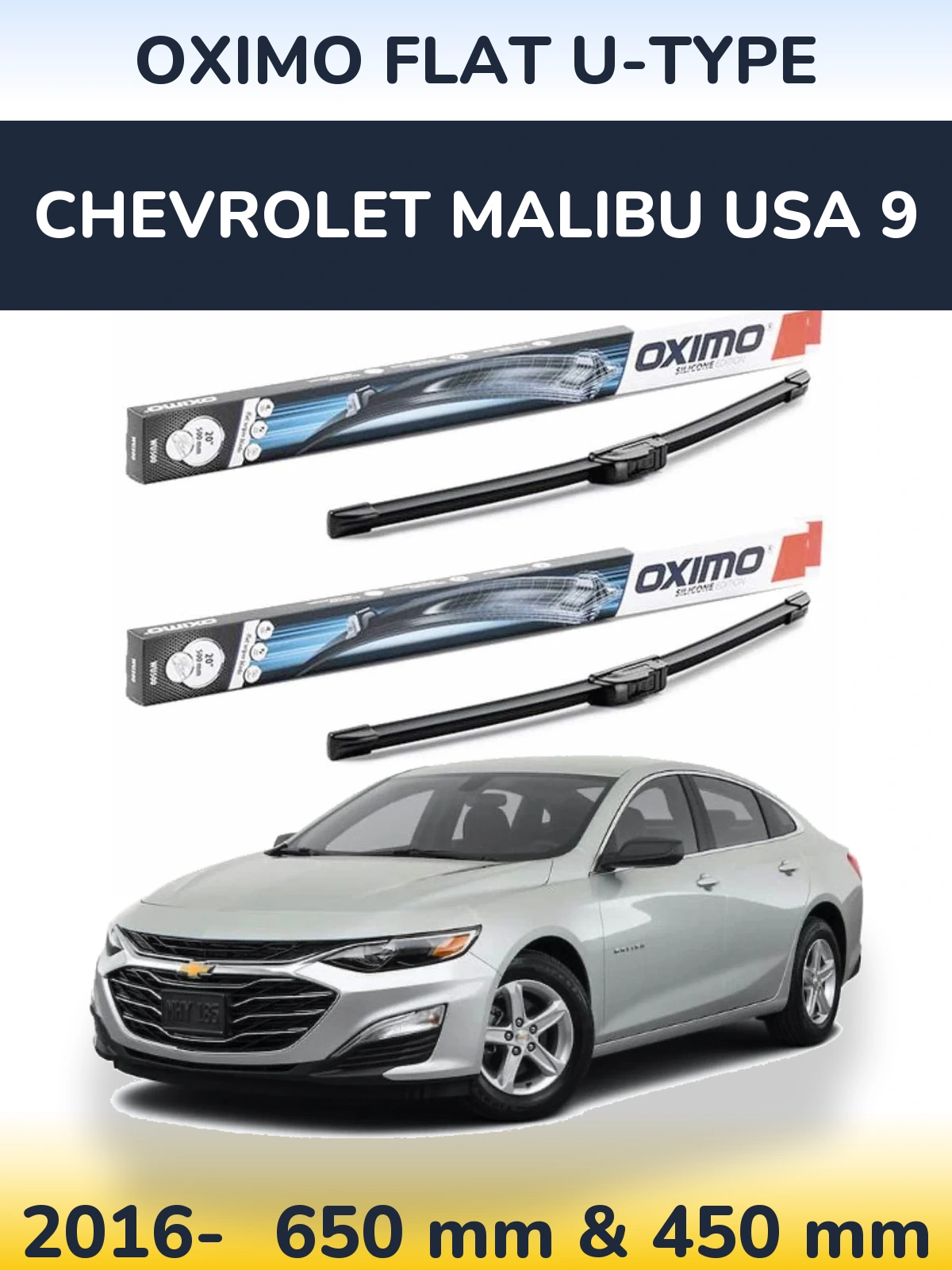 Komplet przednich wycieraczek Oximo Flat U-type 650 & 450 mm do Chevrolet Malibu USA 9 2016-2026