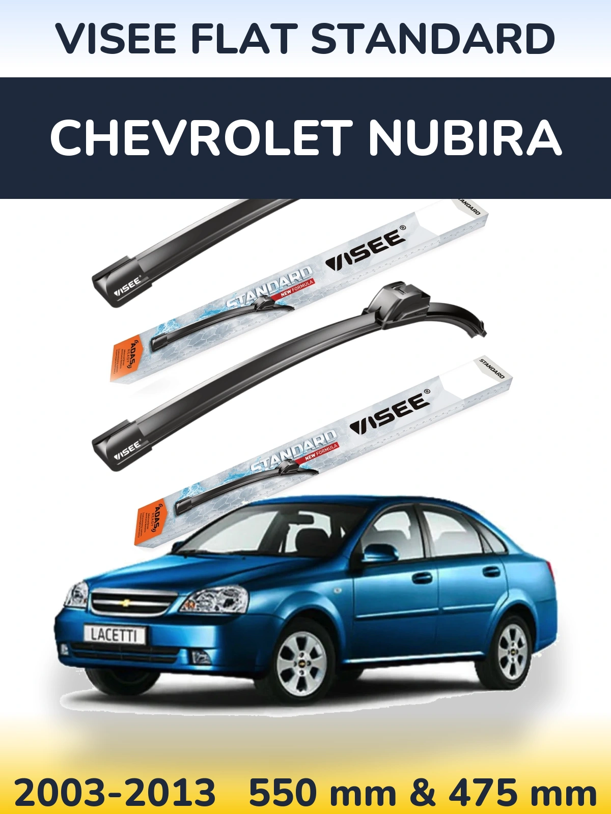 Комплект передних дворников VISEE FLAT STANDARD 550 & 475 мм для Chevrolet Nubira 2003-2013
