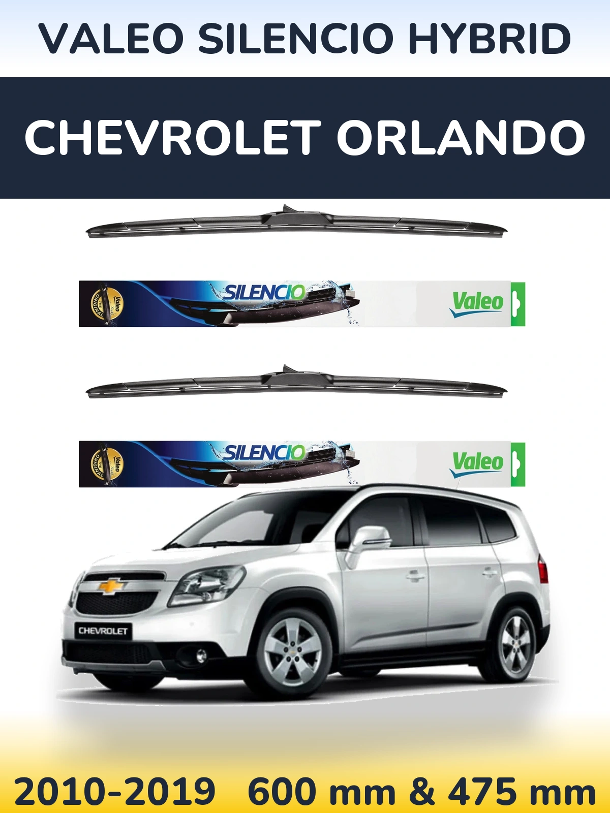 Komplet przednich wycieraczek Valeo Silencio Hybrid 600 & 475 mm do Chevrolet Orlando 2010-2019