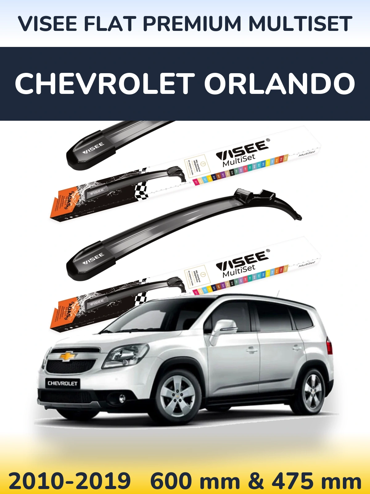 Front wiper blade set VISEE FLAT PREMIUM MultiSet 600 & 475 mm for Chevrolet Orlando 2010-2019