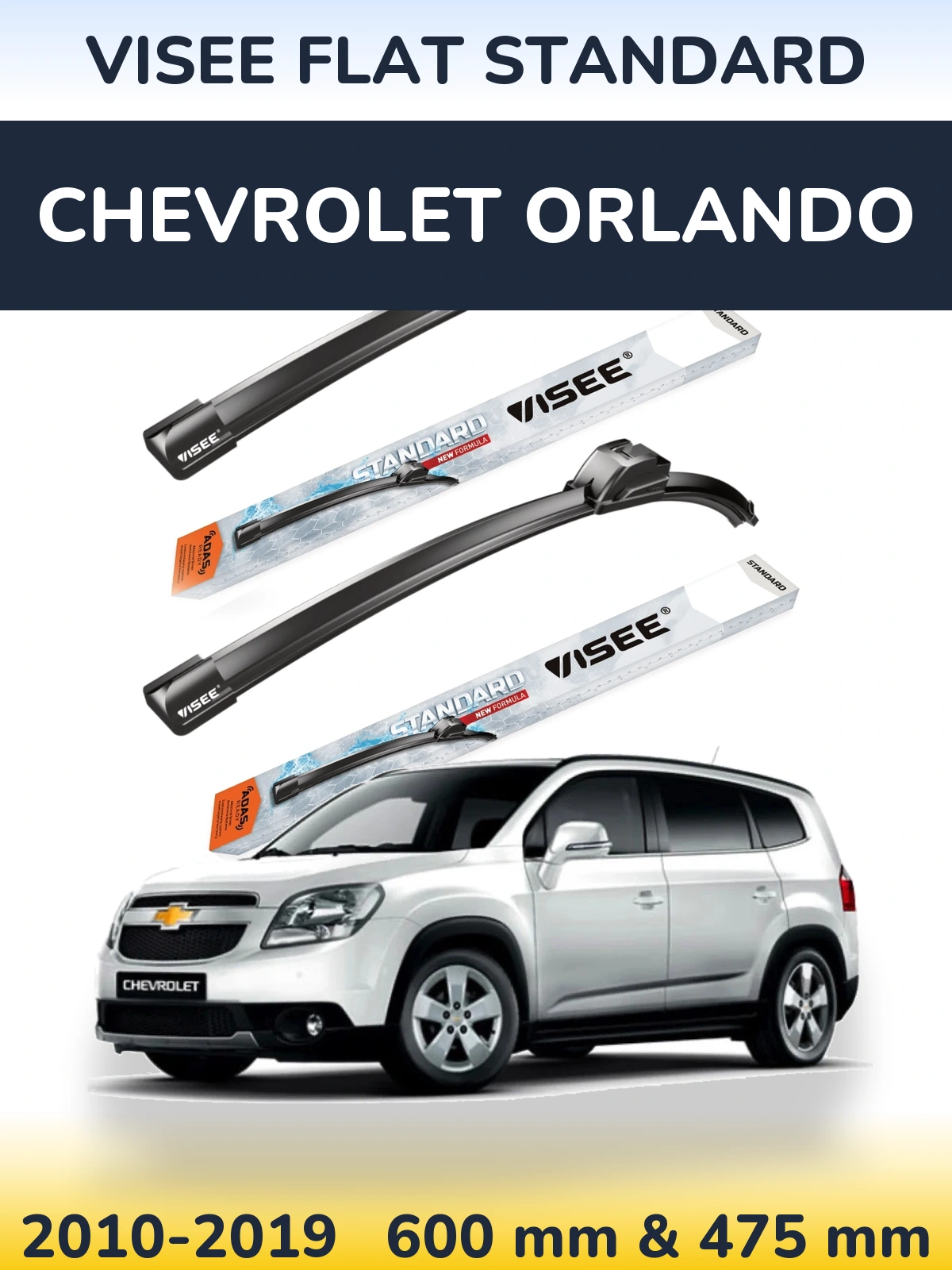 Комплект передних дворников VISEE FLAT STANDARD 600 & 475 мм для Chevrolet Orlando 2010-2019
