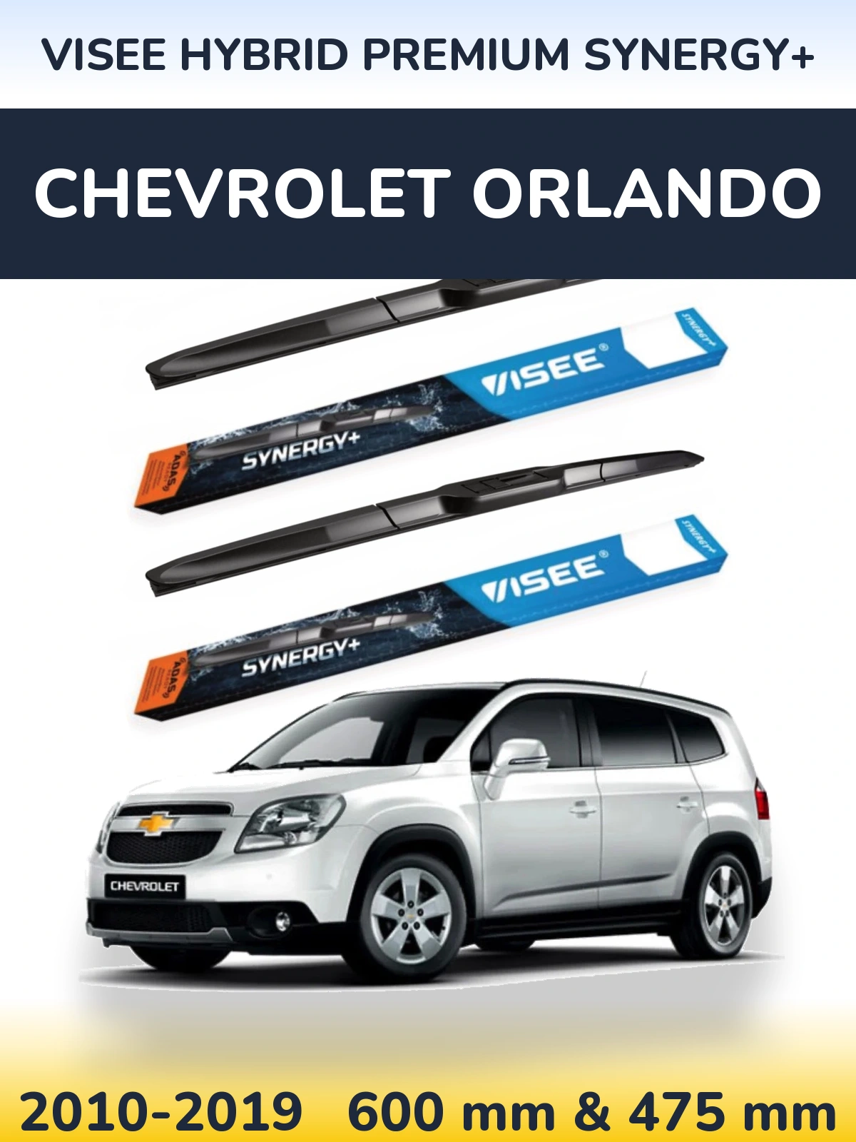 Front wiper blade set VISEE HYBRID PREMIUM SYNERGY+ 600 & 475 mm for Chevrolet Orlando 2010-2019