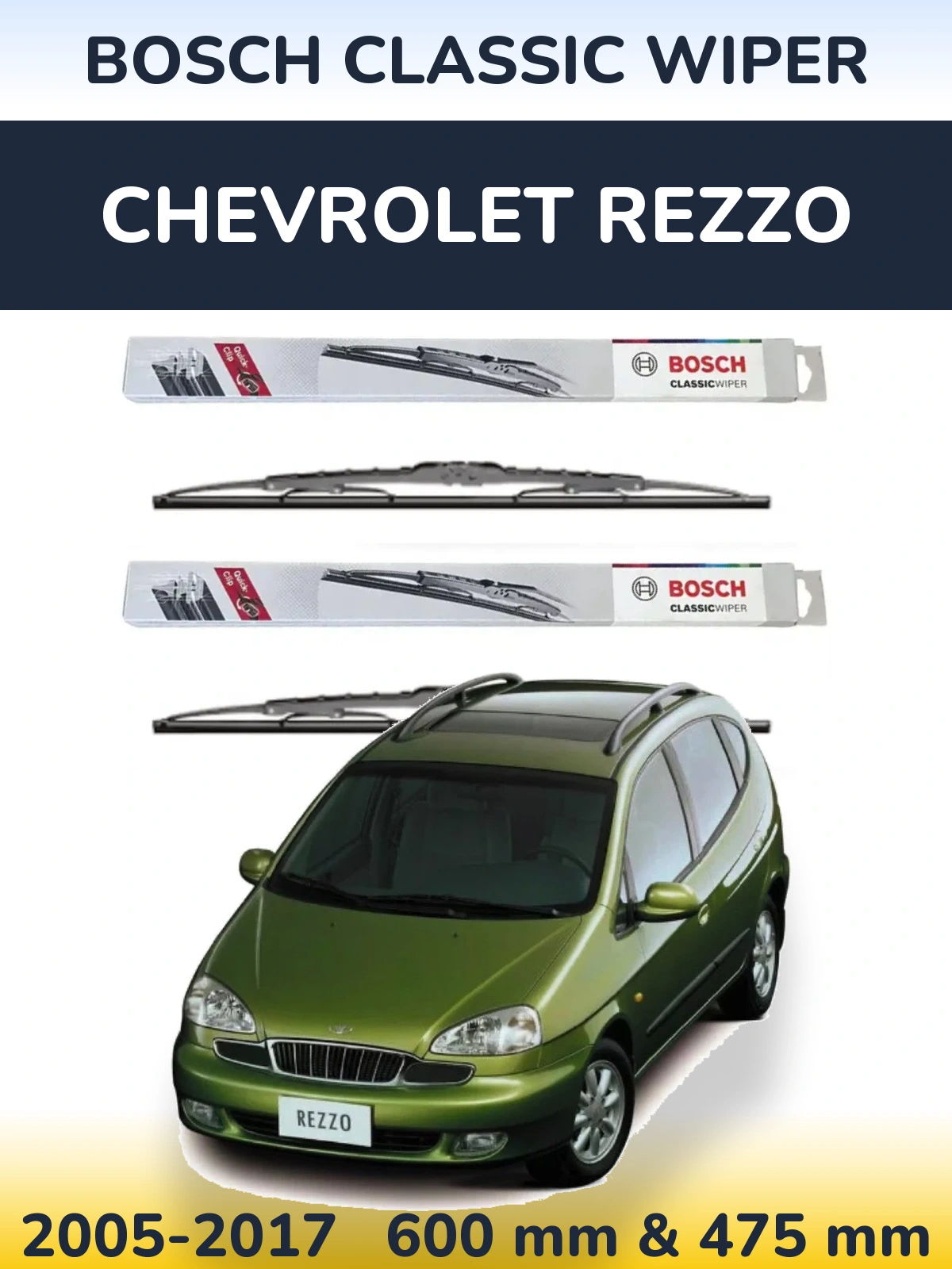 Komplet przednich wycieraczek BOSCH Classic Wiper 600 & 475 mm do Chevrolet Rezzo 2005-2017