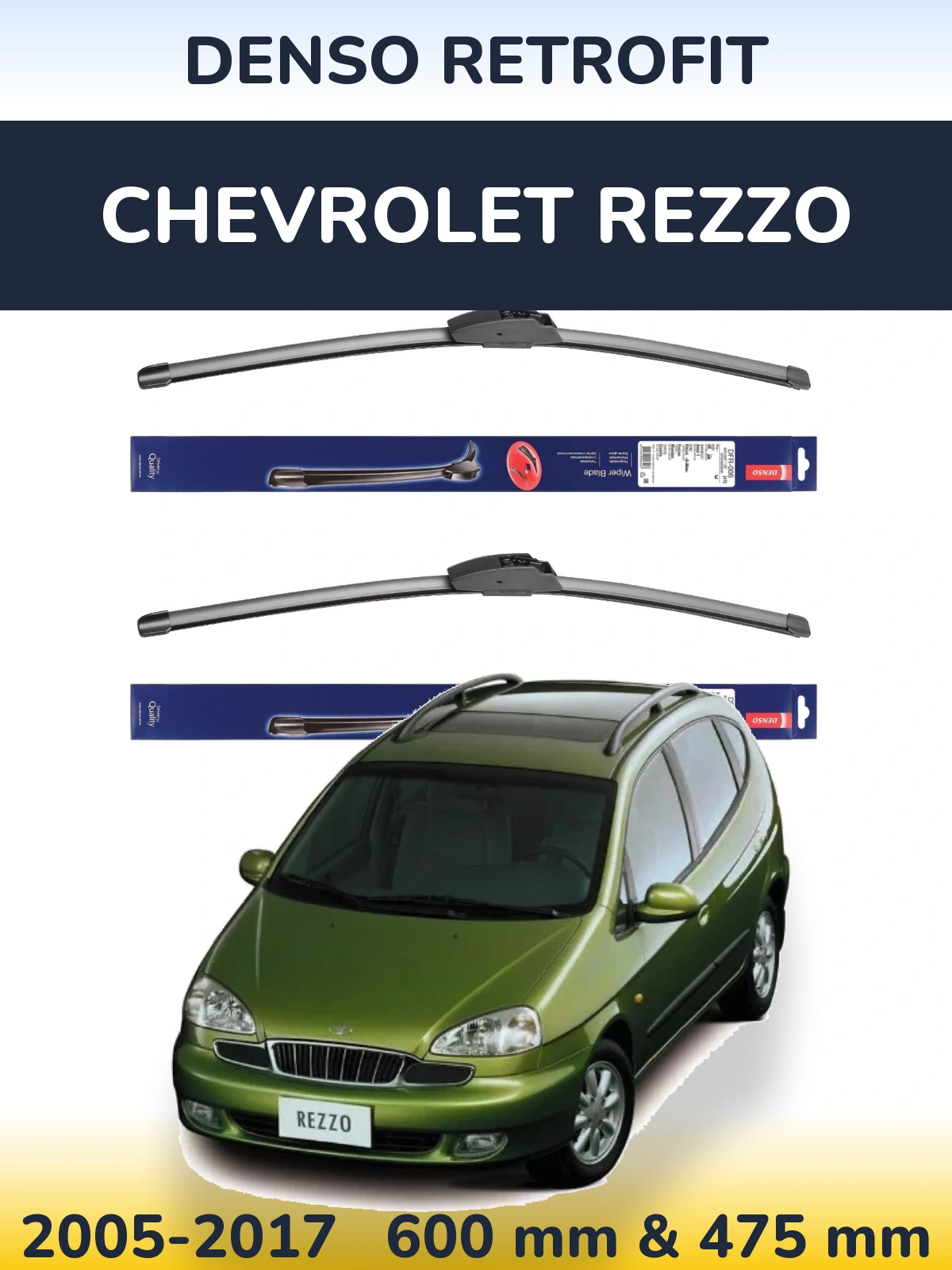 Komplet przednich wycieraczek Denso Retrofit 600 & 475 mm do Chevrolet Rezzo 2005-2017