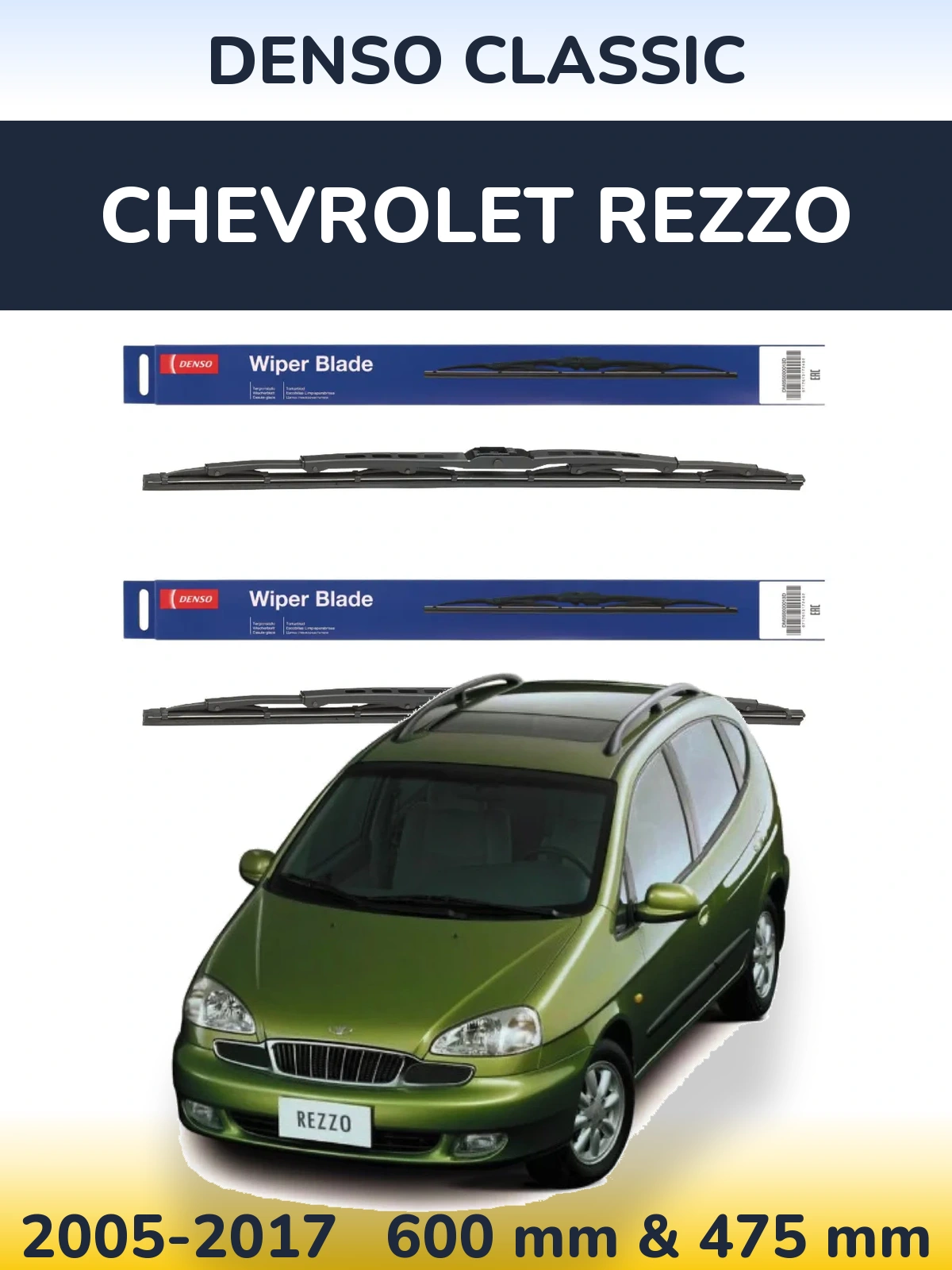 Front wiper blade set Denso Classic 600 & 475 mm for Chevrolet Rezzo 2005-2017