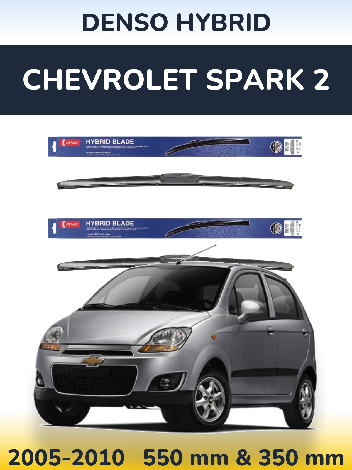 Komplet przednich wycieraczek Denso Hybrid 550 & 350 mm do Chevrolet Spark 2 2005-2010