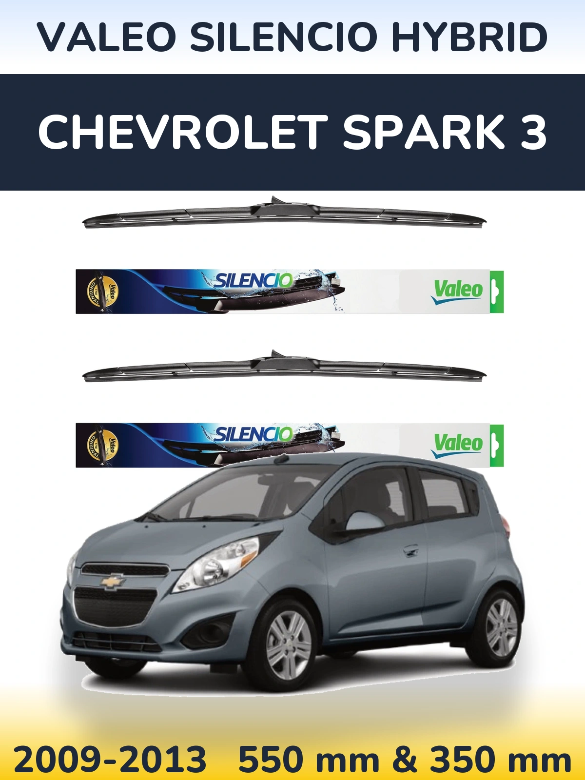 Front wiper blade set Valeo Silencio Hybrid 550 & 350 mm for Chevrolet Spark 3 2009-2013