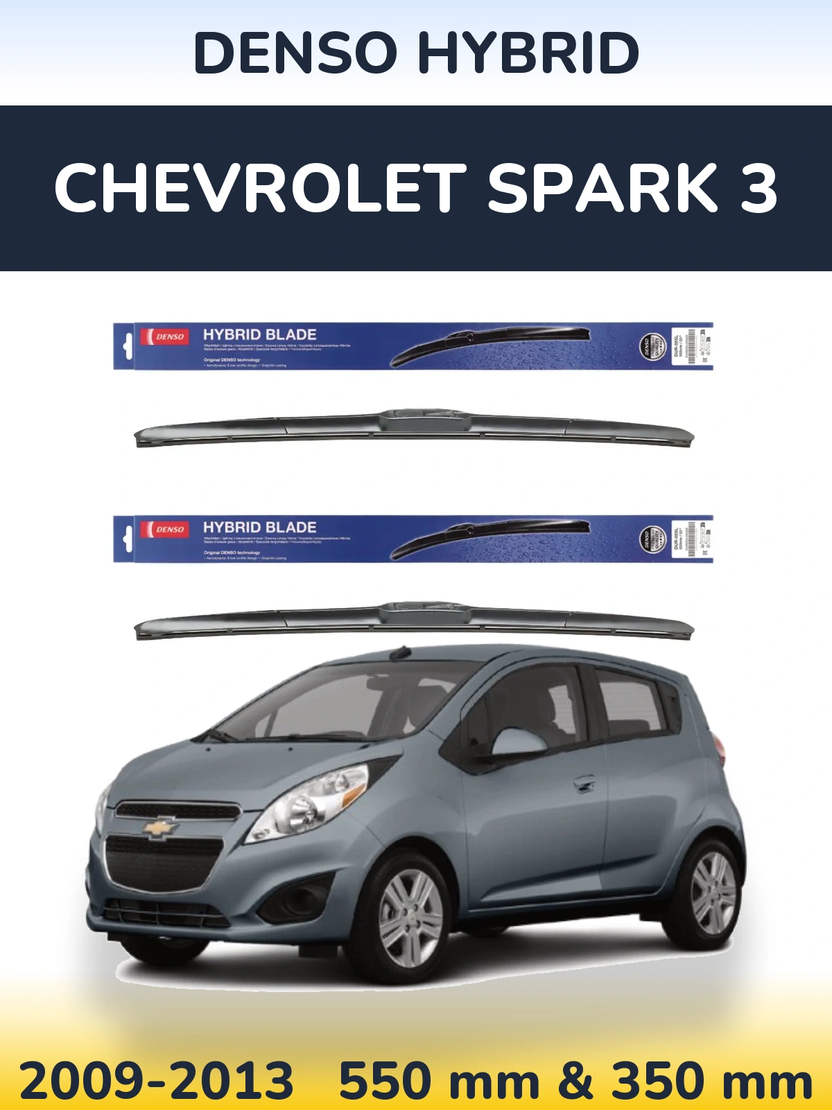 Komplet przednich wycieraczek Denso Hybrid 550 & 350 mm do Chevrolet Spark 3 2009-2013