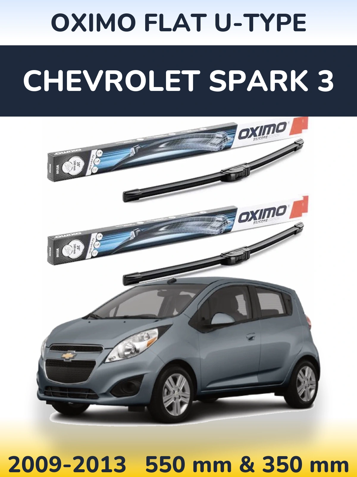 Front wiper blade set Oximo Flat U-type 550 & 350 mm for Chevrolet Spark 3 2009-2013