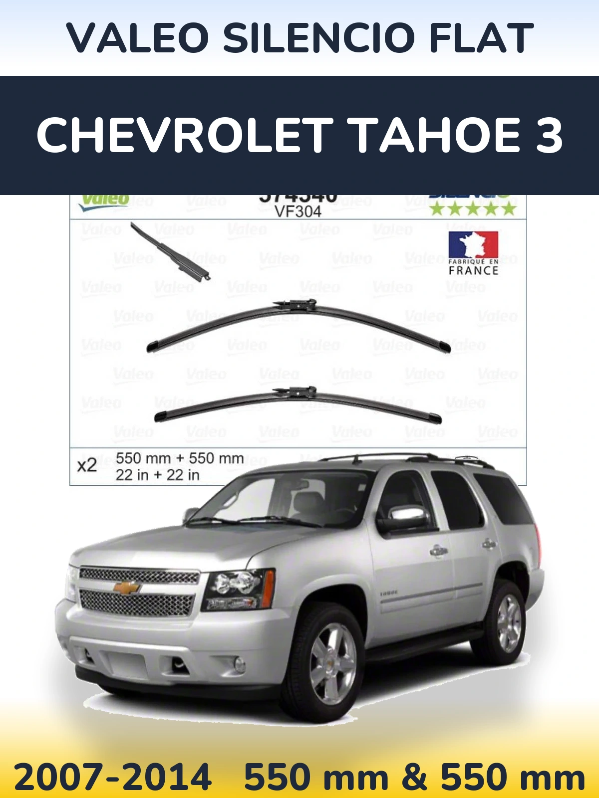 Front wiper blade set Valeo Silencio Flat 550 & 550 mm for Chevrolet Tahoe 3 2007-2014