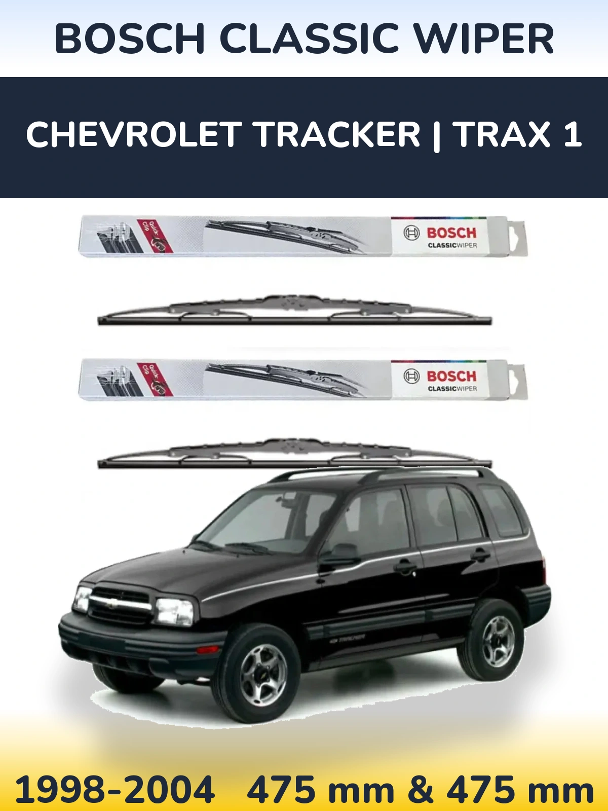Front wiper blade set BOSCH Classic Wiper 475 & 475 mm for Chevrolet Tracker | Trax 1 1998-2004