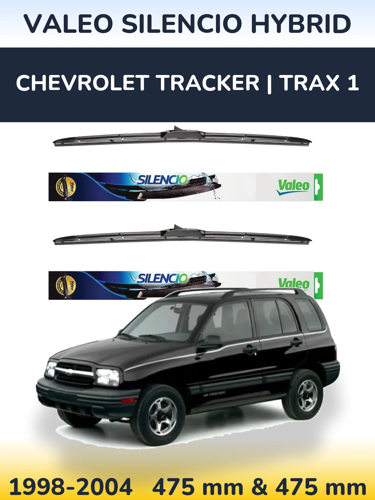 Komplet przednich wycieraczek Valeo Silencio Hybrid 475 & 475 mm do Chevrolet Tracker | Trax 1 1998-2004