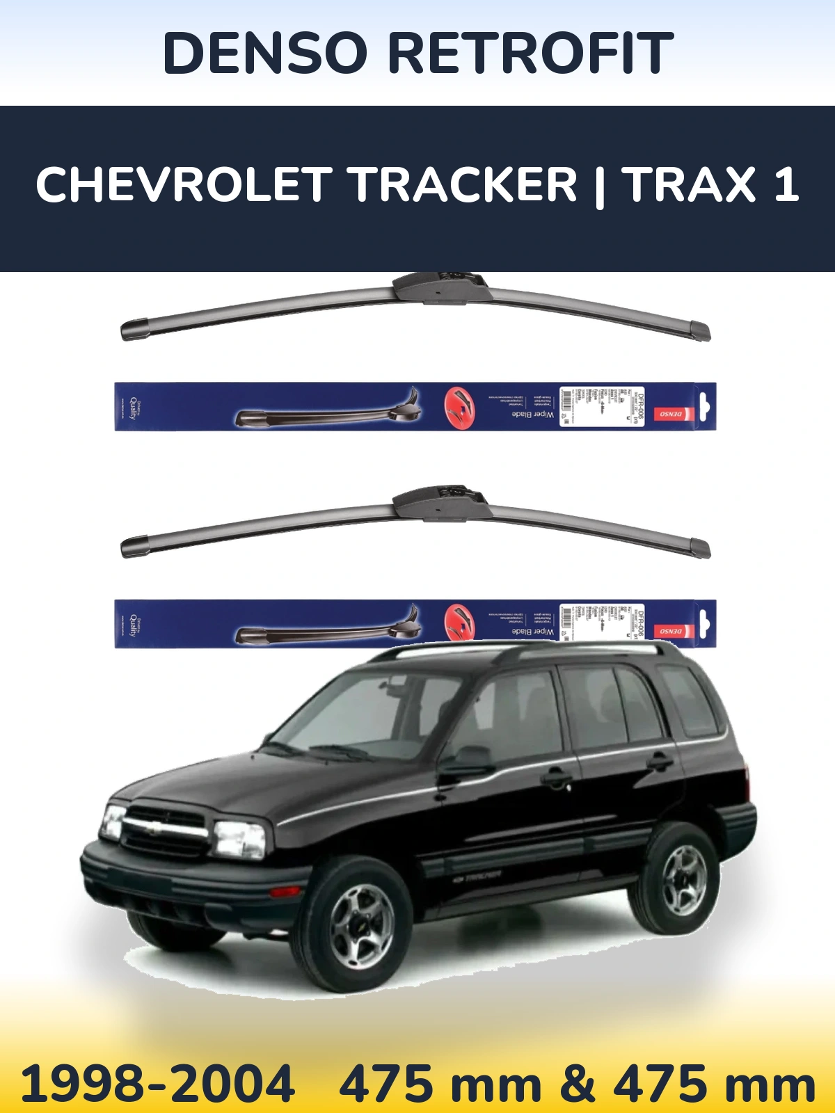 Komplet przednich wycieraczek Denso Retrofit 475 & 475 mm do Chevrolet Tracker | Trax 1 1998-2004