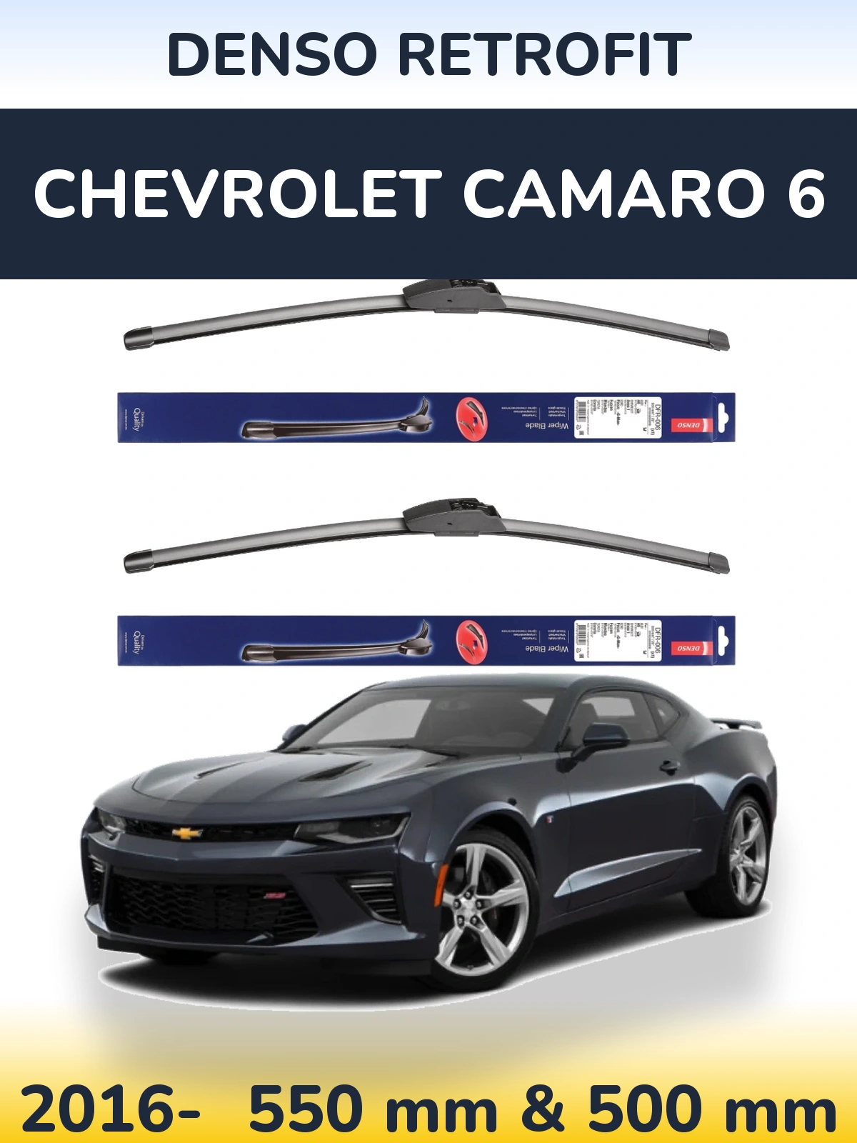 Komplet przednich wycieraczek Denso Retrofit 550 & 500 mm do Chevrolet Camaro 6 2016-2026