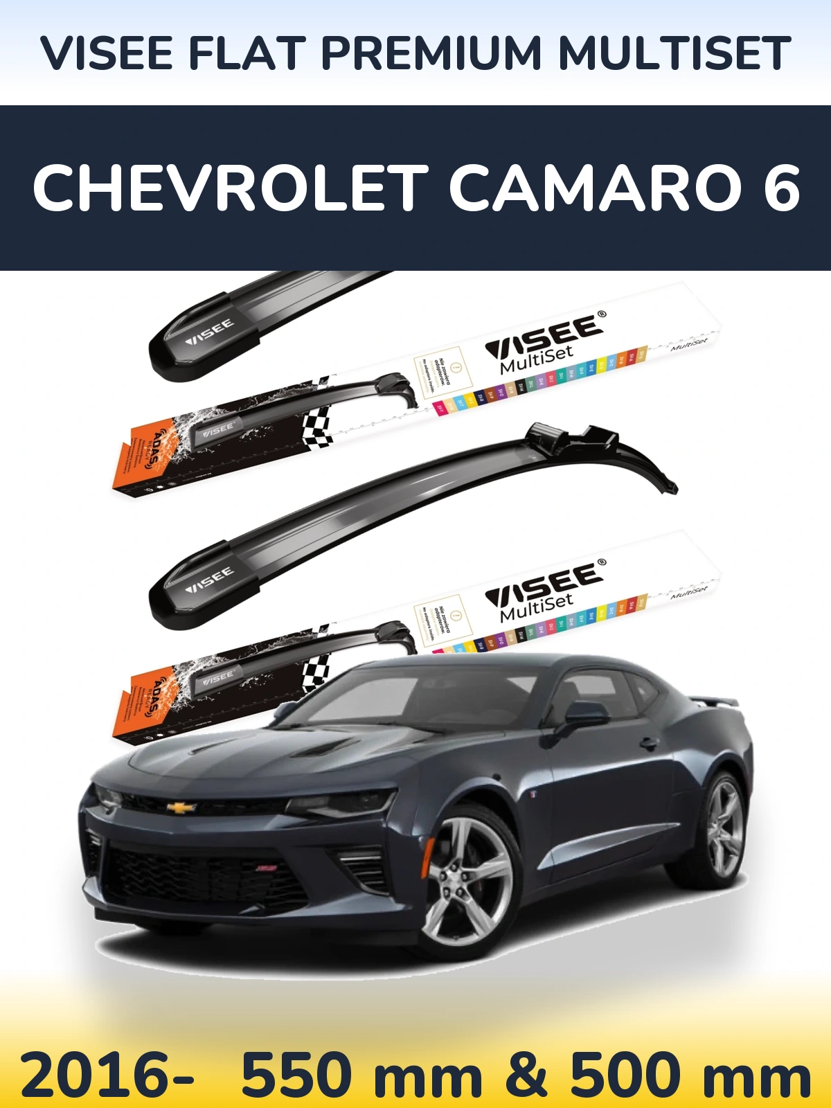 Komplet przednich wycieraczek VISEE FLAT PREMIUM MultiSet 550 & 500 mm do Chevrolet Camaro 6 2016-2026